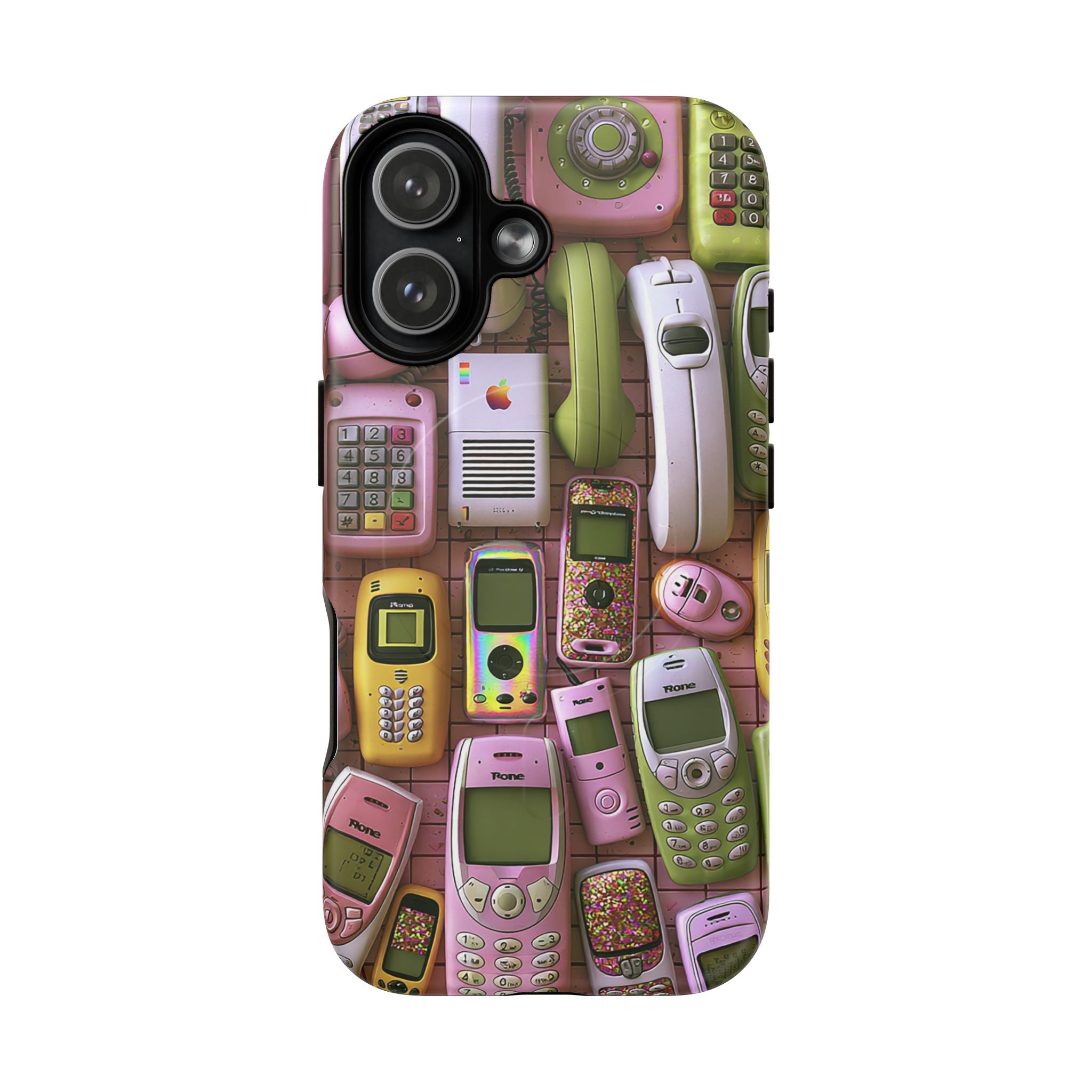 Phone Case — Retro Pink & Green Vintage Cell Phone Collage Tough Magnetic Case