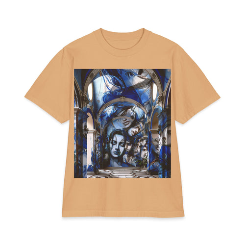 Artistic Portrait Tee — Blue Surreal Faces Graphic T-Shirt