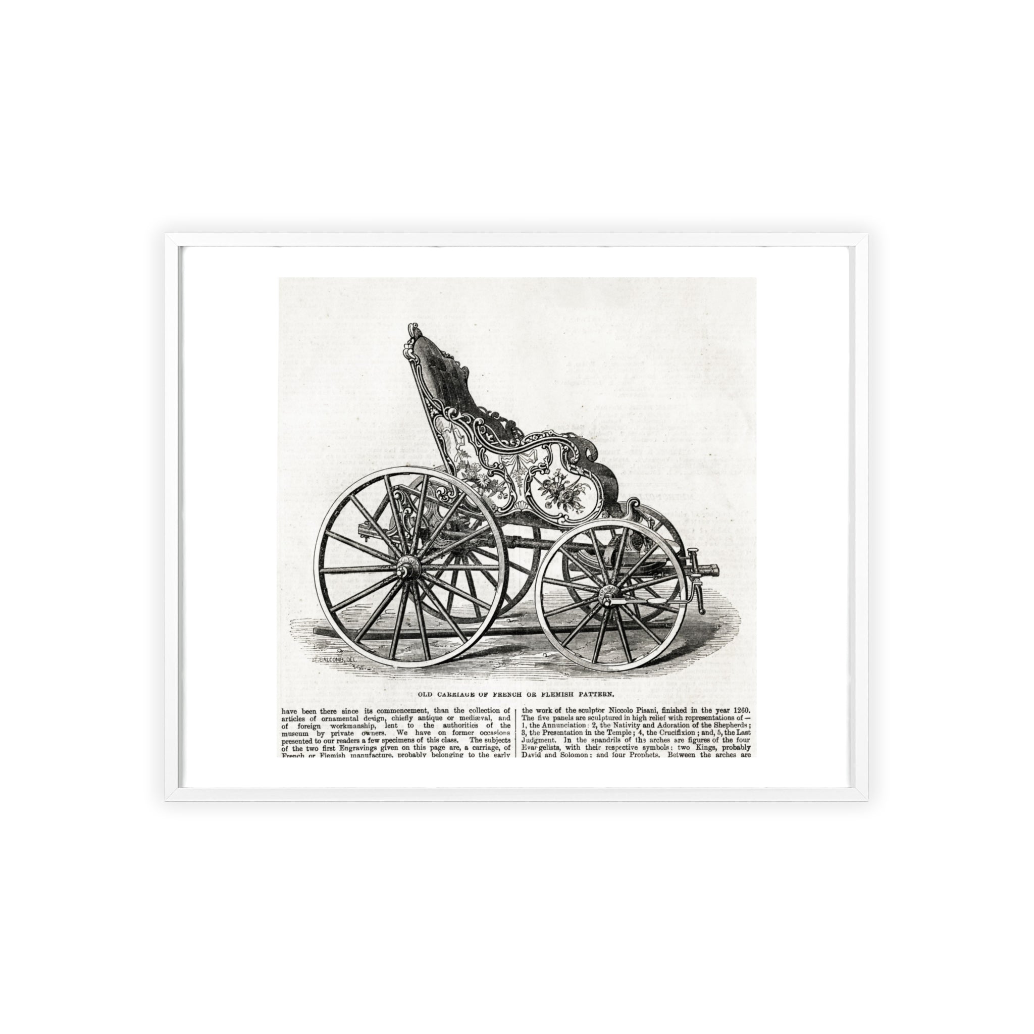 Old Carriage of French or Flemish Pattern. Vintage Carriage Print Poster with Wooden Frame — Antique Transportation Wall Art