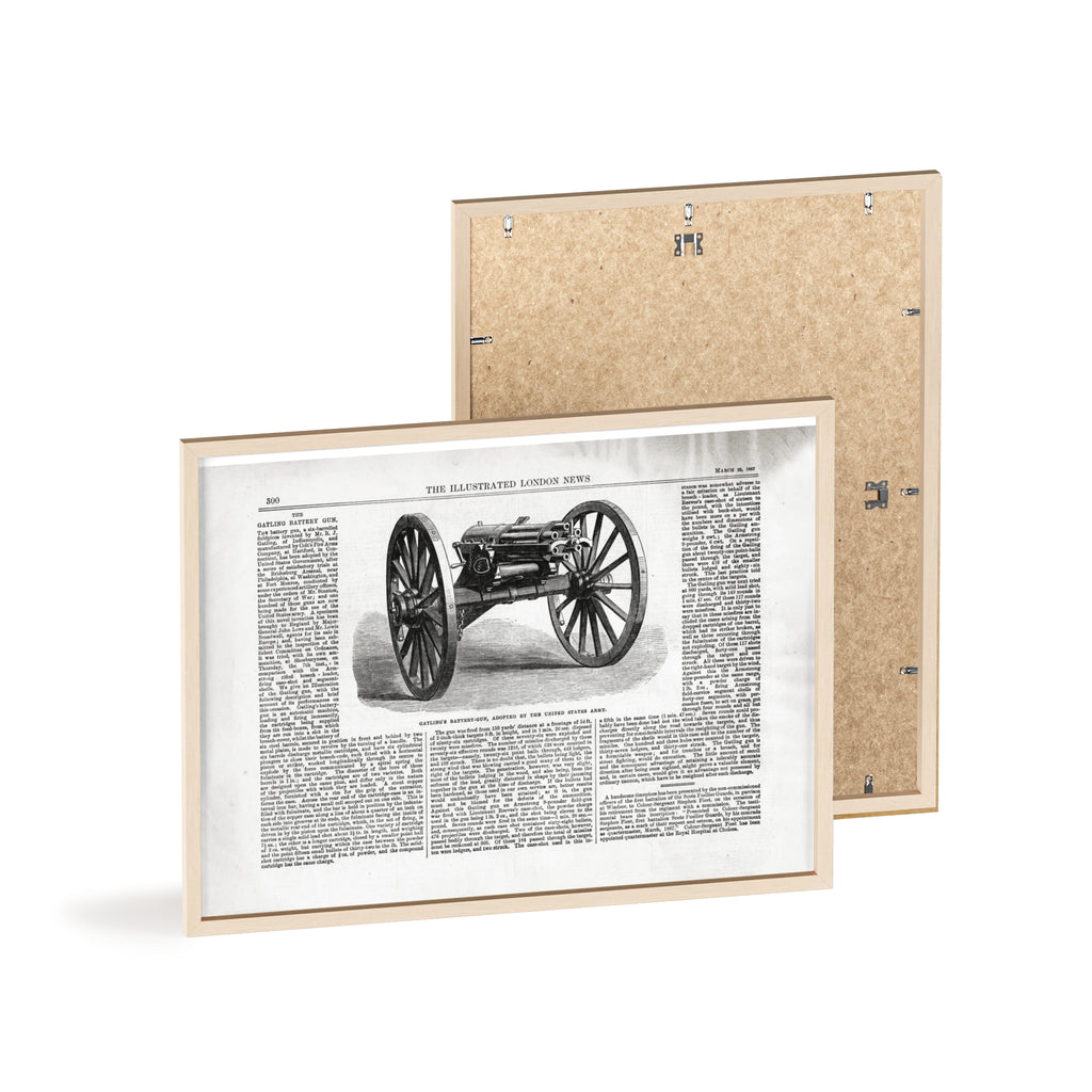 GATLING'S Battery-Gun, adopted by the United States Army. Vintage Cannon Patent Poster with Wooden Frame – Antique Engineering Print