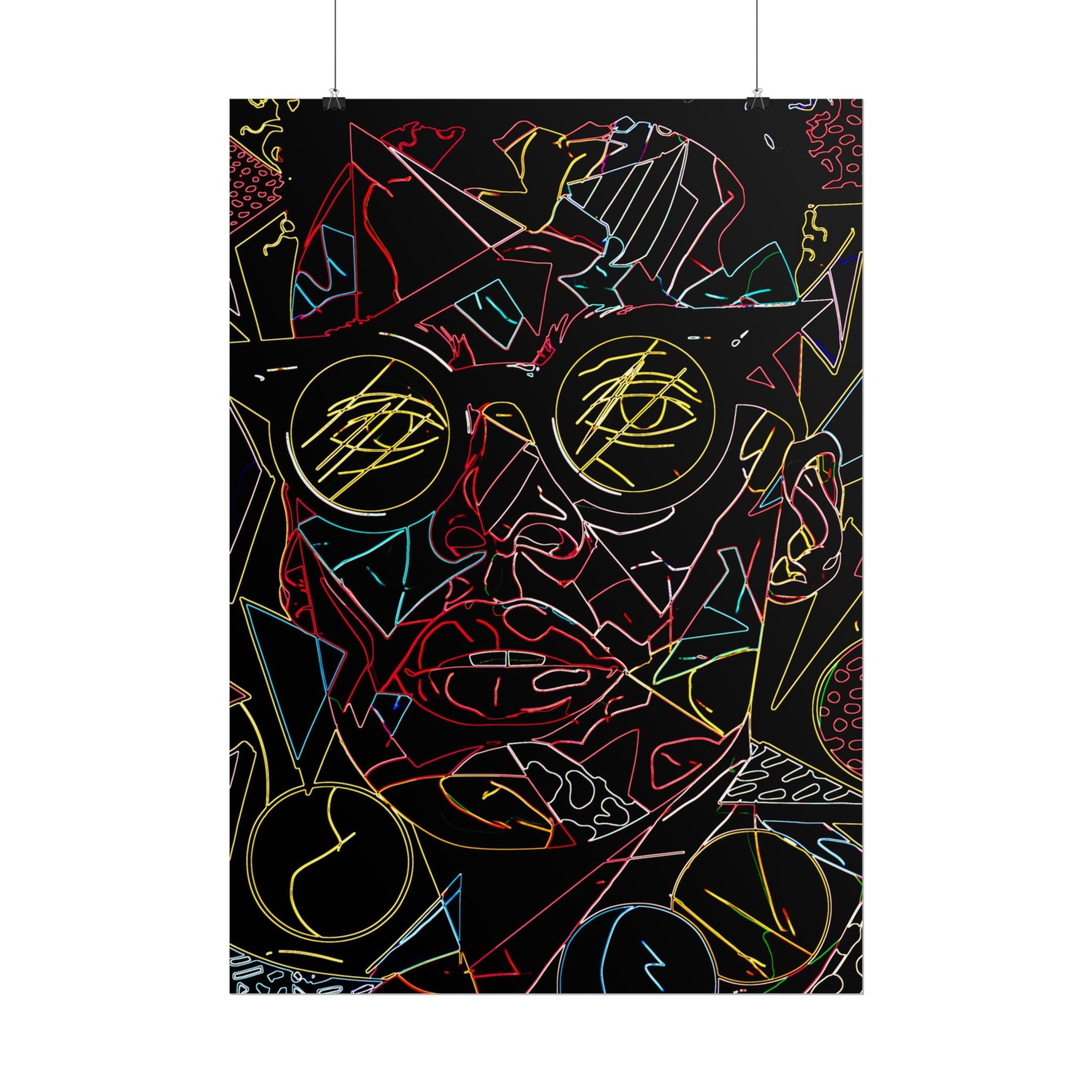Abstract Neon Line Art Poster – Stylized Sunglasses Face Rolled Art Print