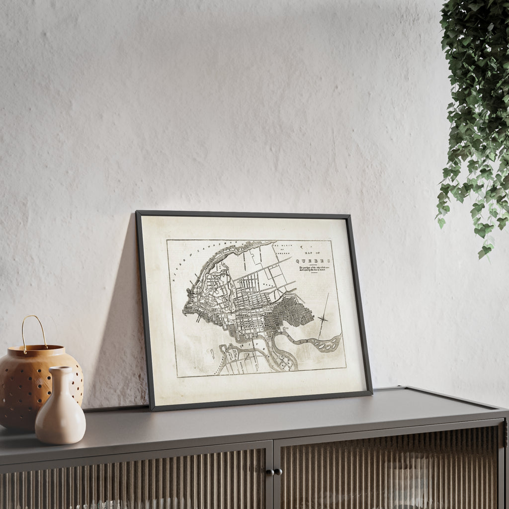 Map of QUEBEC. Vintage City Map Poster with Wooden Frame — Antique Style Wall Art