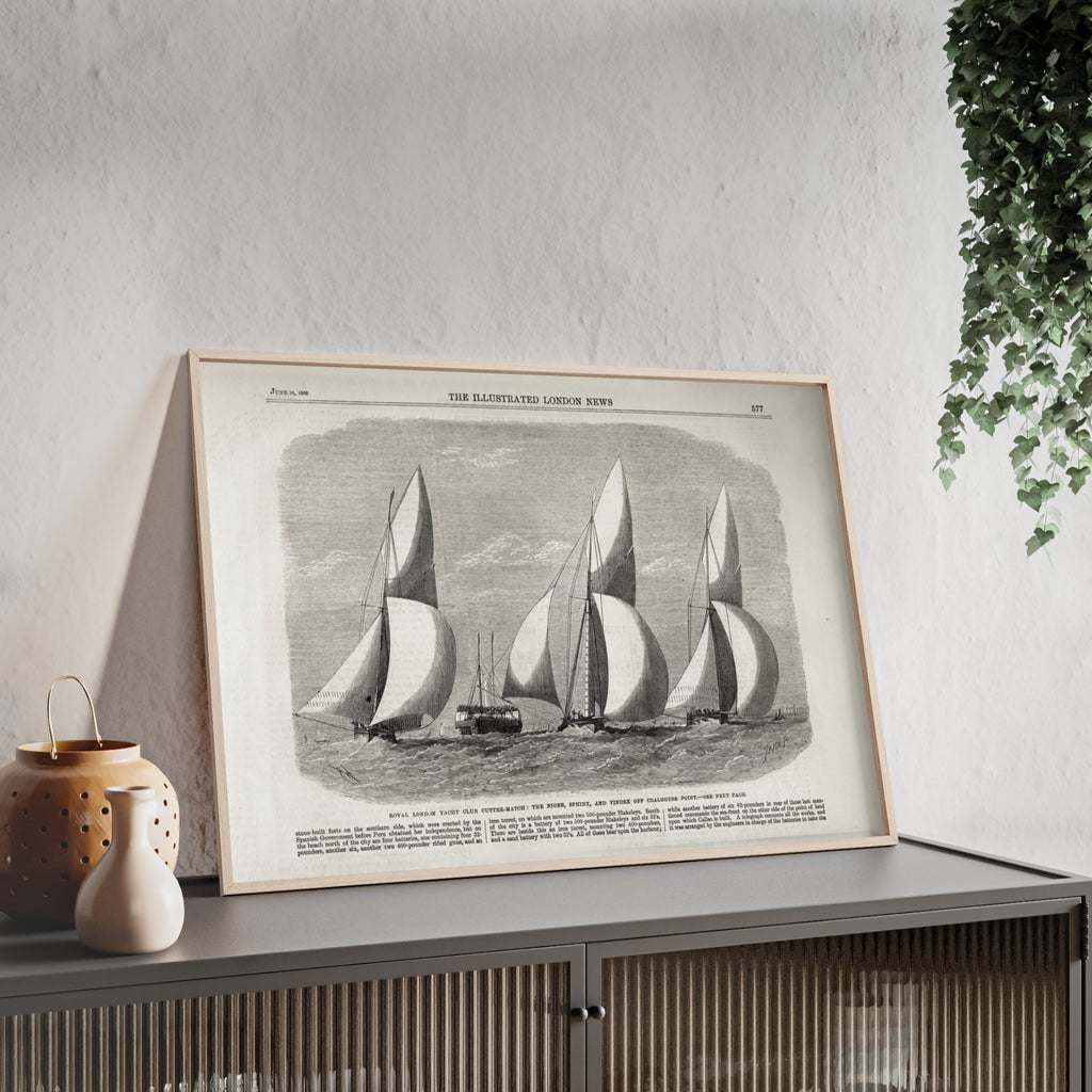 Royal London Yacht Club Cutter-Match. Vintage Sailing Print Poster with Wooden Frame — Nautical Wall Art