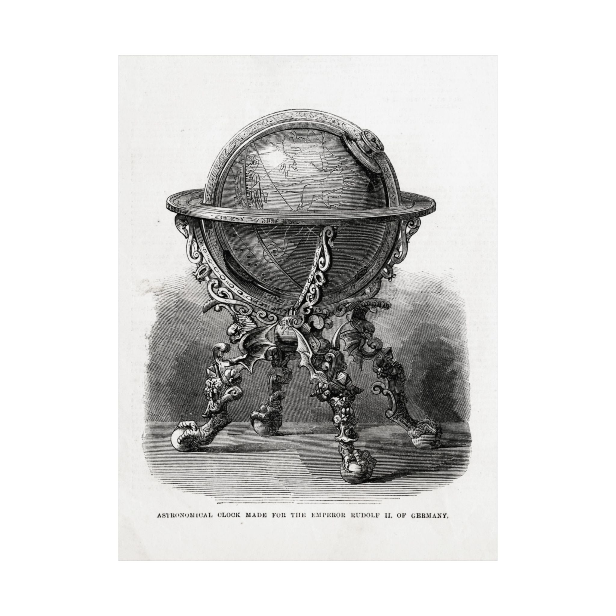 Antique Globe Illustration Matte Vertical Poster — Vintage Scientific Engraving Wall Art
