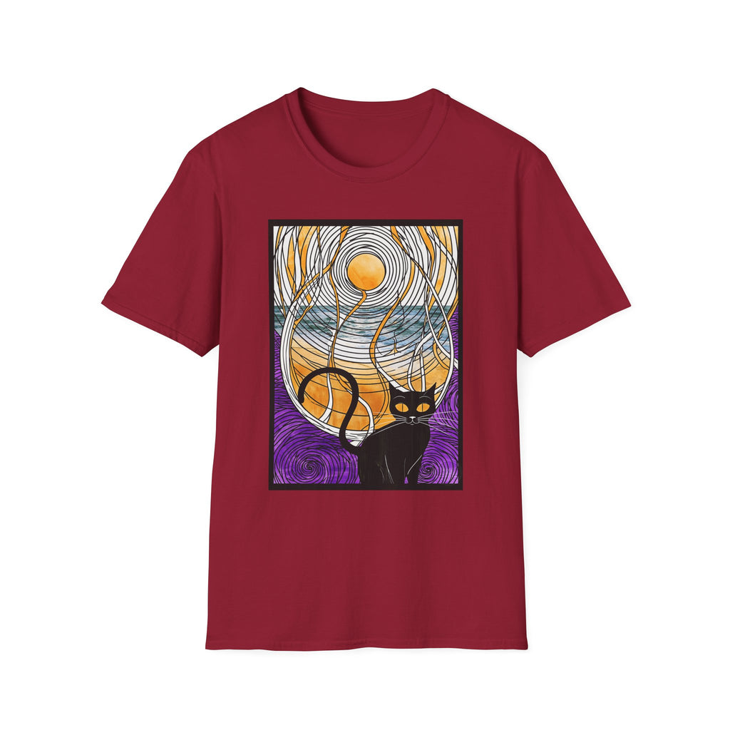 Sunlit Waves Art Tee — Black Cat & Golden Moon Graphic T-Shirt