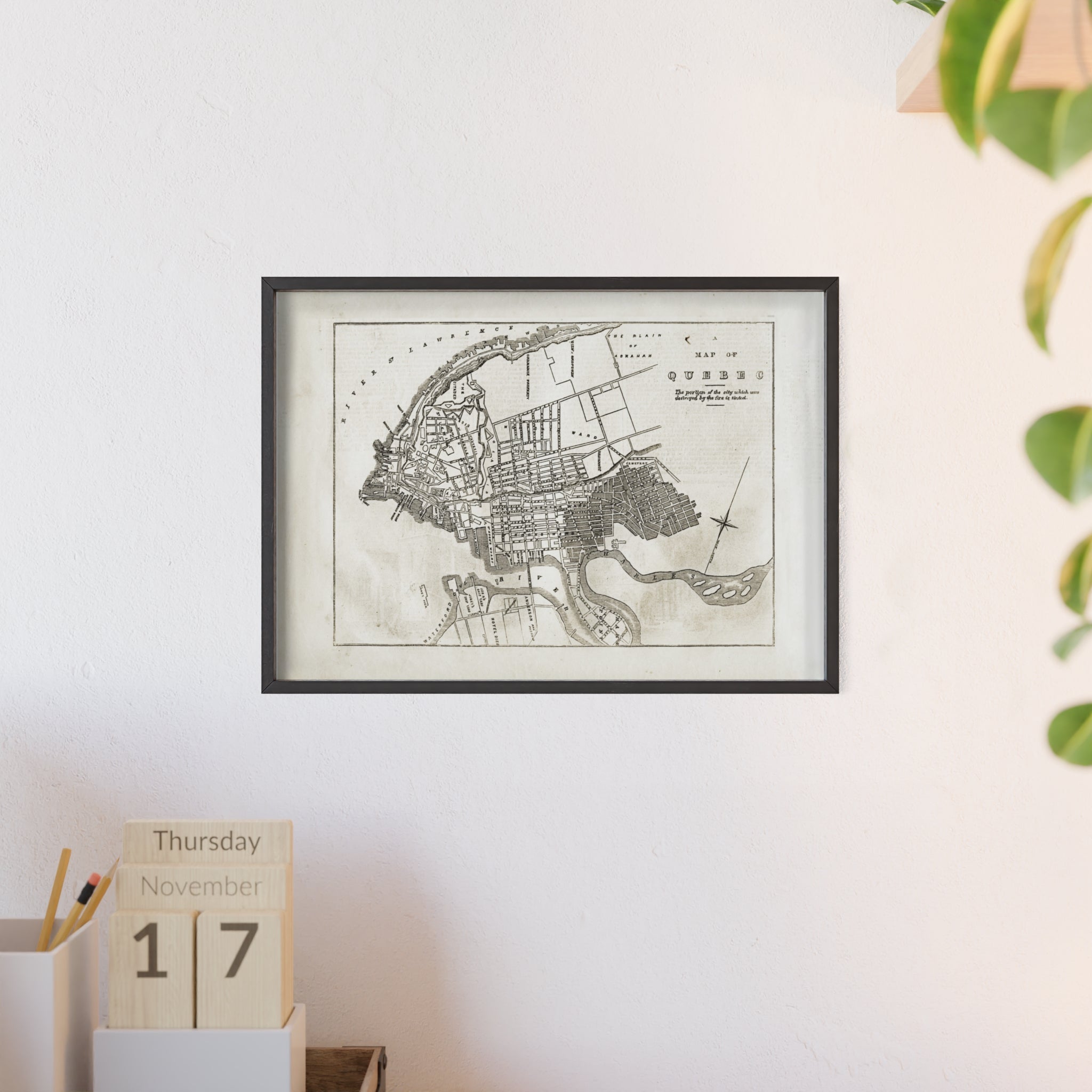 Map of QUEBEC. Vintage City Map Poster with Wooden Frame — Antique Style Wall Art