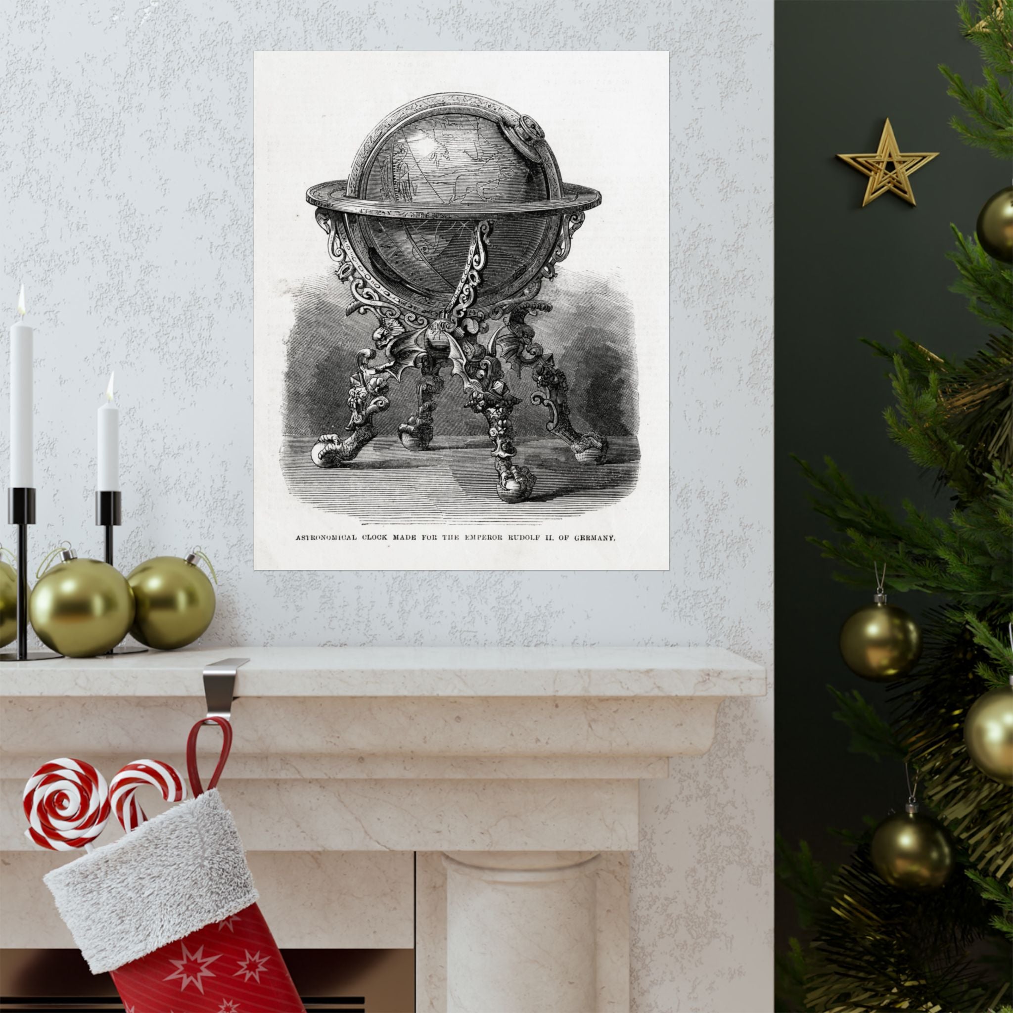 Antique Globe Illustration Matte Vertical Poster — Vintage Scientific Engraving Wall Art