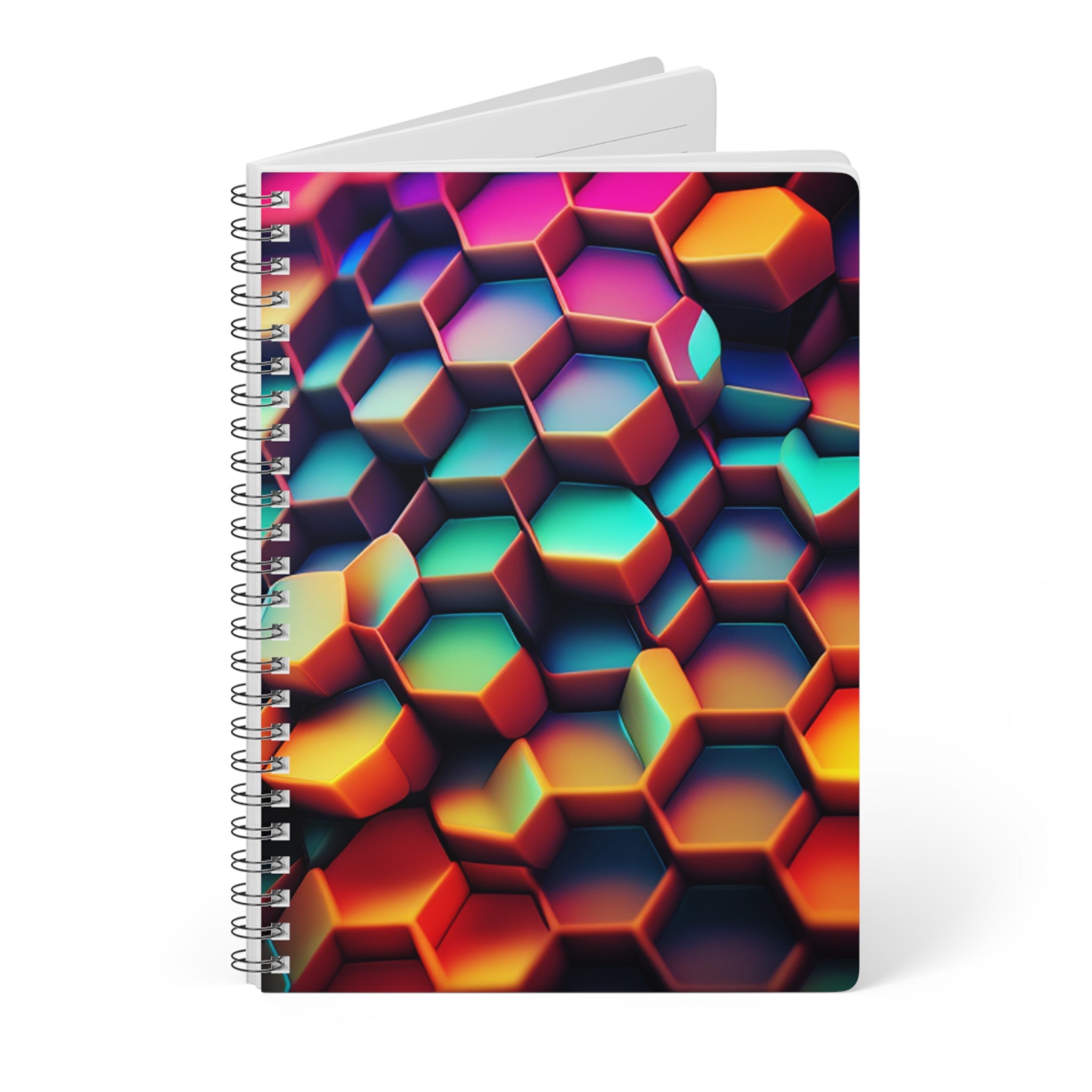 A5 Hexagon Pattern Wirobound Notebook — Colorful 3D Geometric Spiral Journal