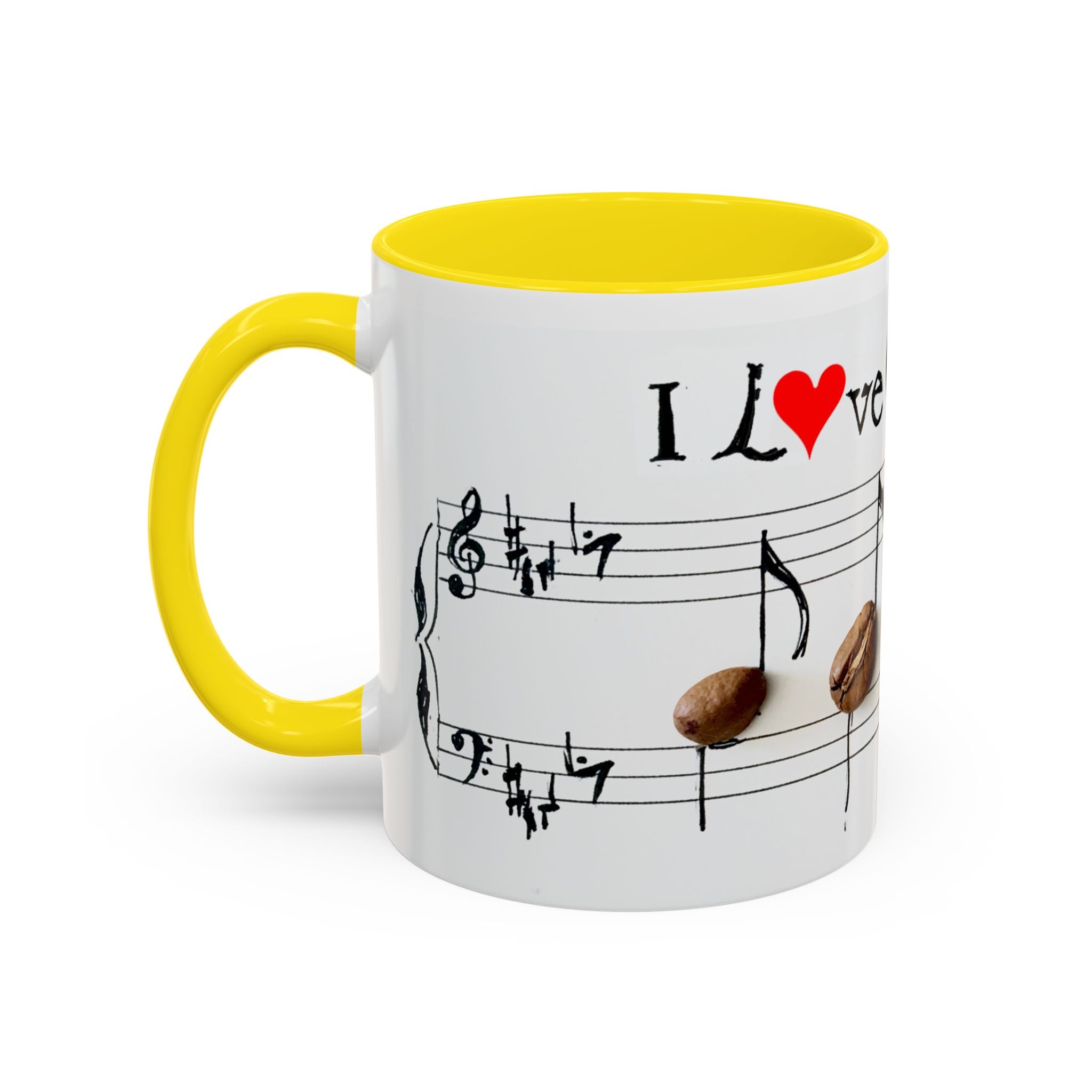 Coffee Lover Music Mug — "Love Coffee" Musical Notes Accent Mug (11/15 oz)