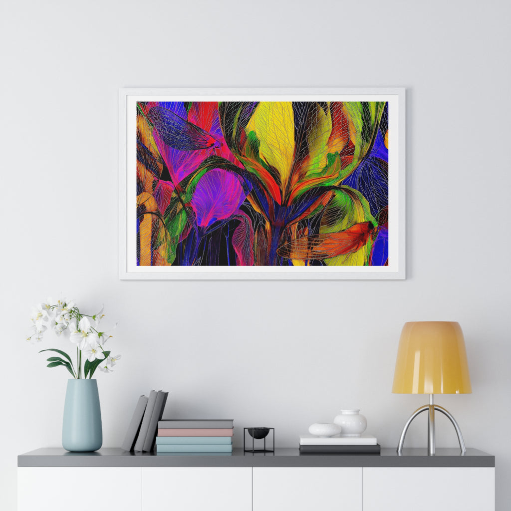 Abstract Rainbow Floral Framed Poster — Colorful Modern Wall Art (Horizontal)