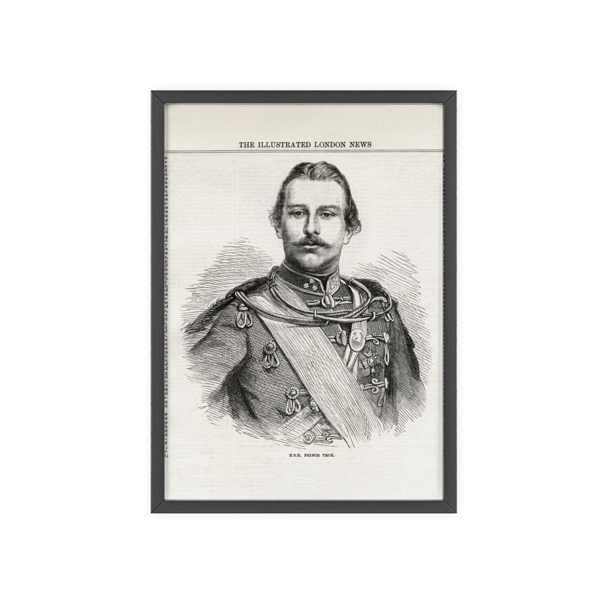 H.S.H. Prince TECK. Vintage Victorian Portrait Poster with Wooden Frame — Illustrated London News Print