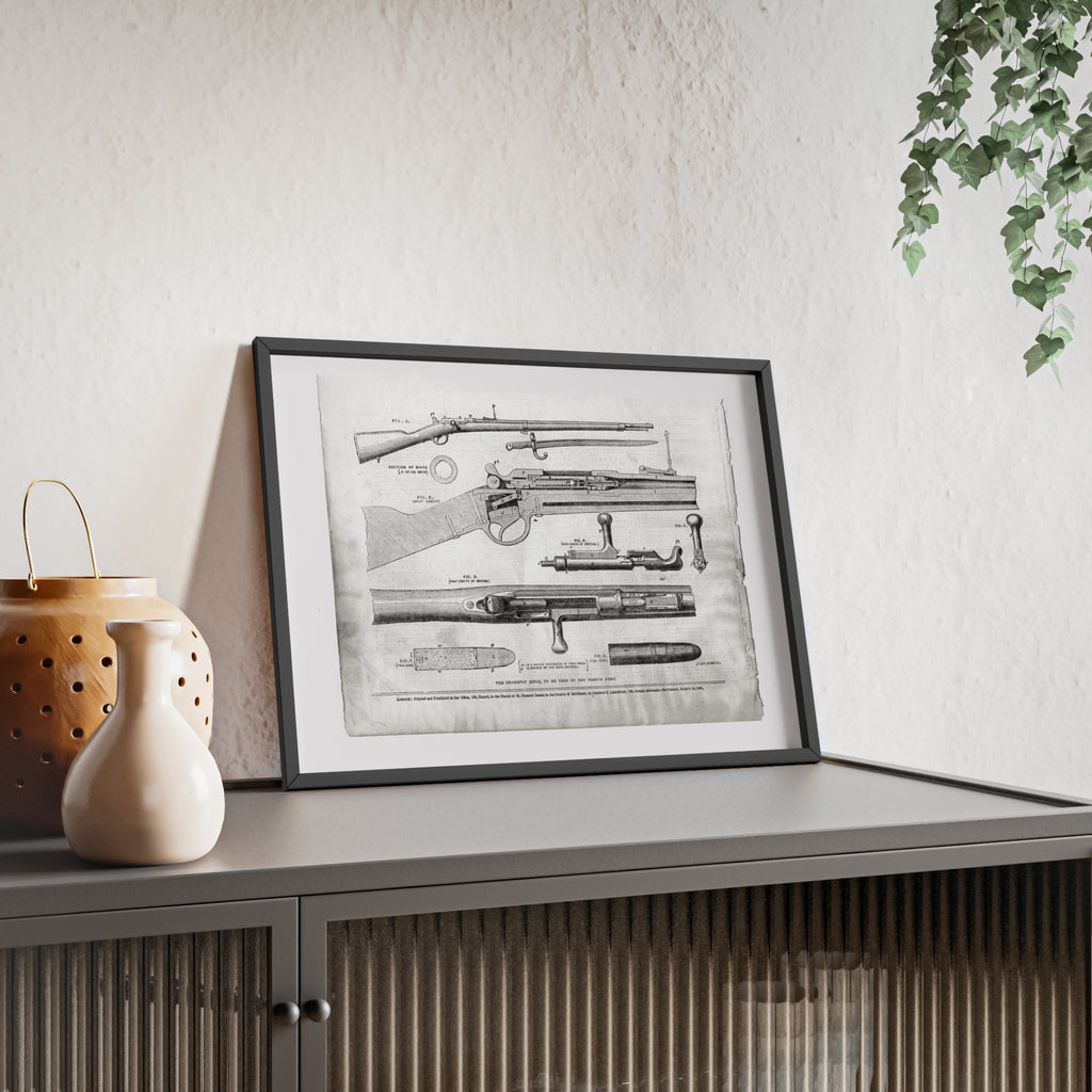 Antique Rifle Patent Poster — Framed Vintage Firearm Print