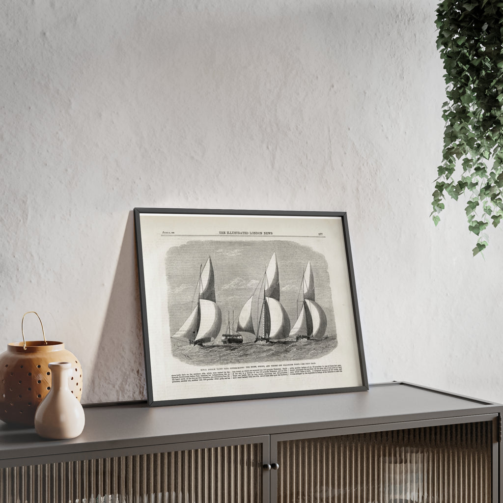 Royal London Yacht Club Cutter-Match. Vintage Sailing Print Poster with Wooden Frame — Nautical Wall Art