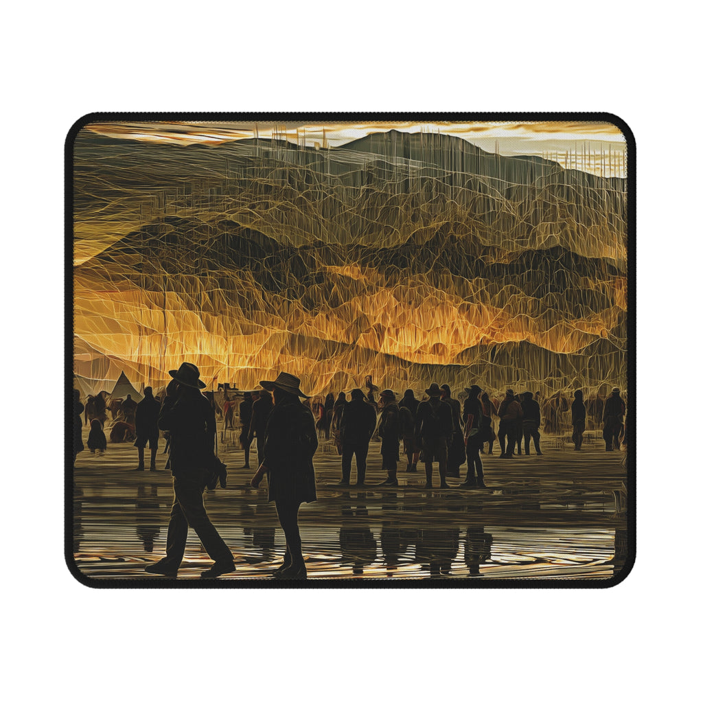 Desert Dusk Gaming Mouse Pad — Silhouetted Crowd & Golden Landscape