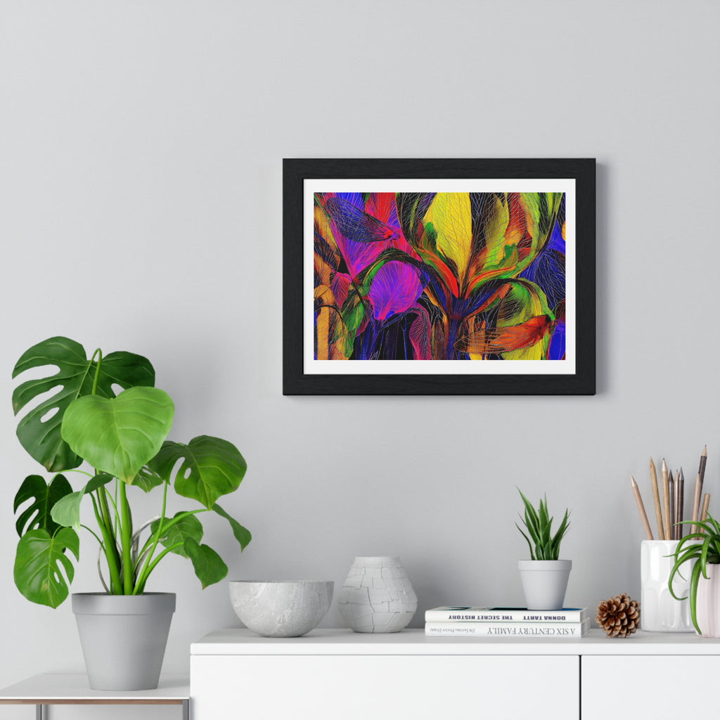Abstract Rainbow Floral Framed Poster — Colorful Modern Wall Art (Horizontal)