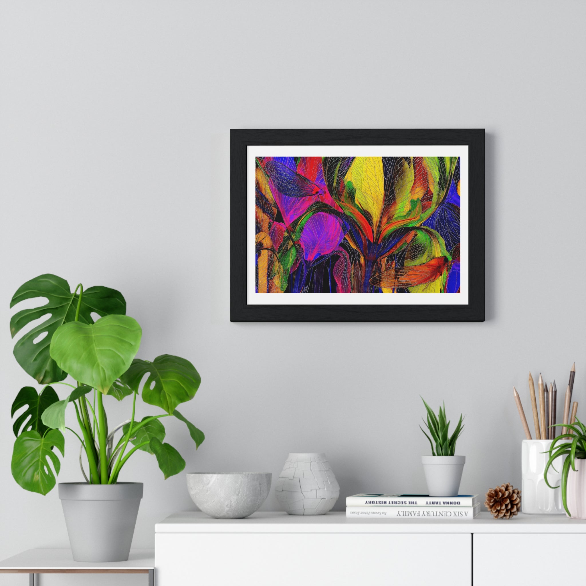 Abstract Rainbow Floral Framed Poster — Colorful Modern Wall Art (Horizontal)