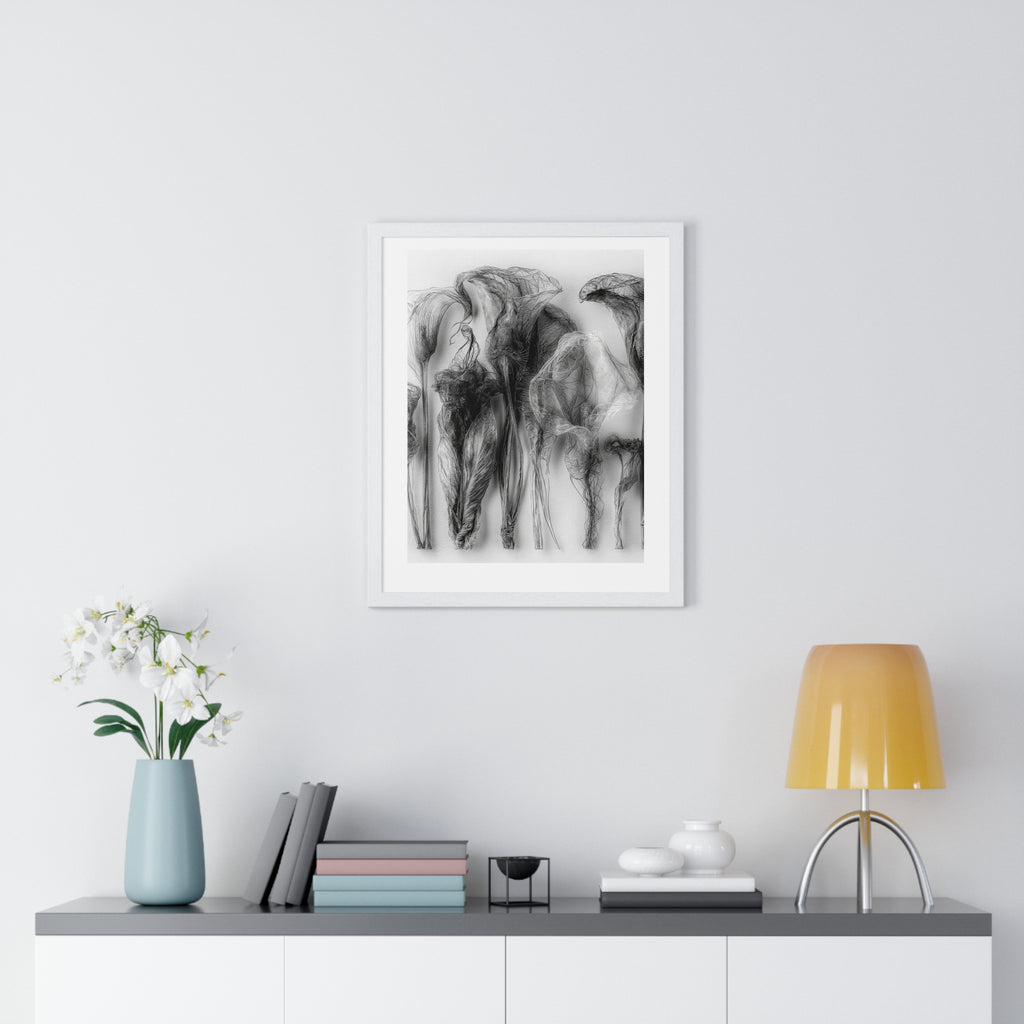 Abstract Smoke Floral Poster — Black & White Vertical Framed Art Print