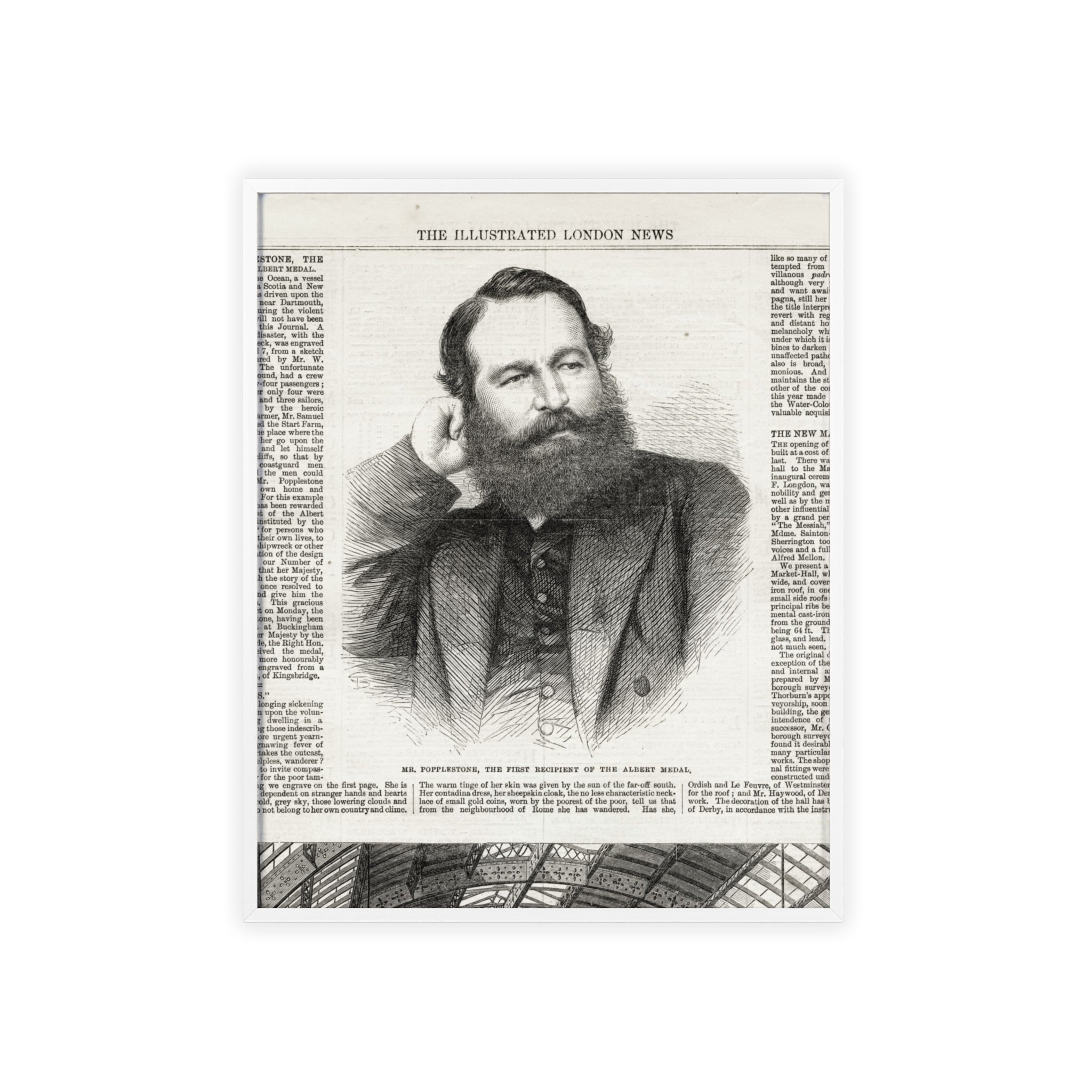 Mr. Popplestone, the first recipient of the Albert Medal. Vintage Illustrated London News Portrait Poster — Framed Wood Print