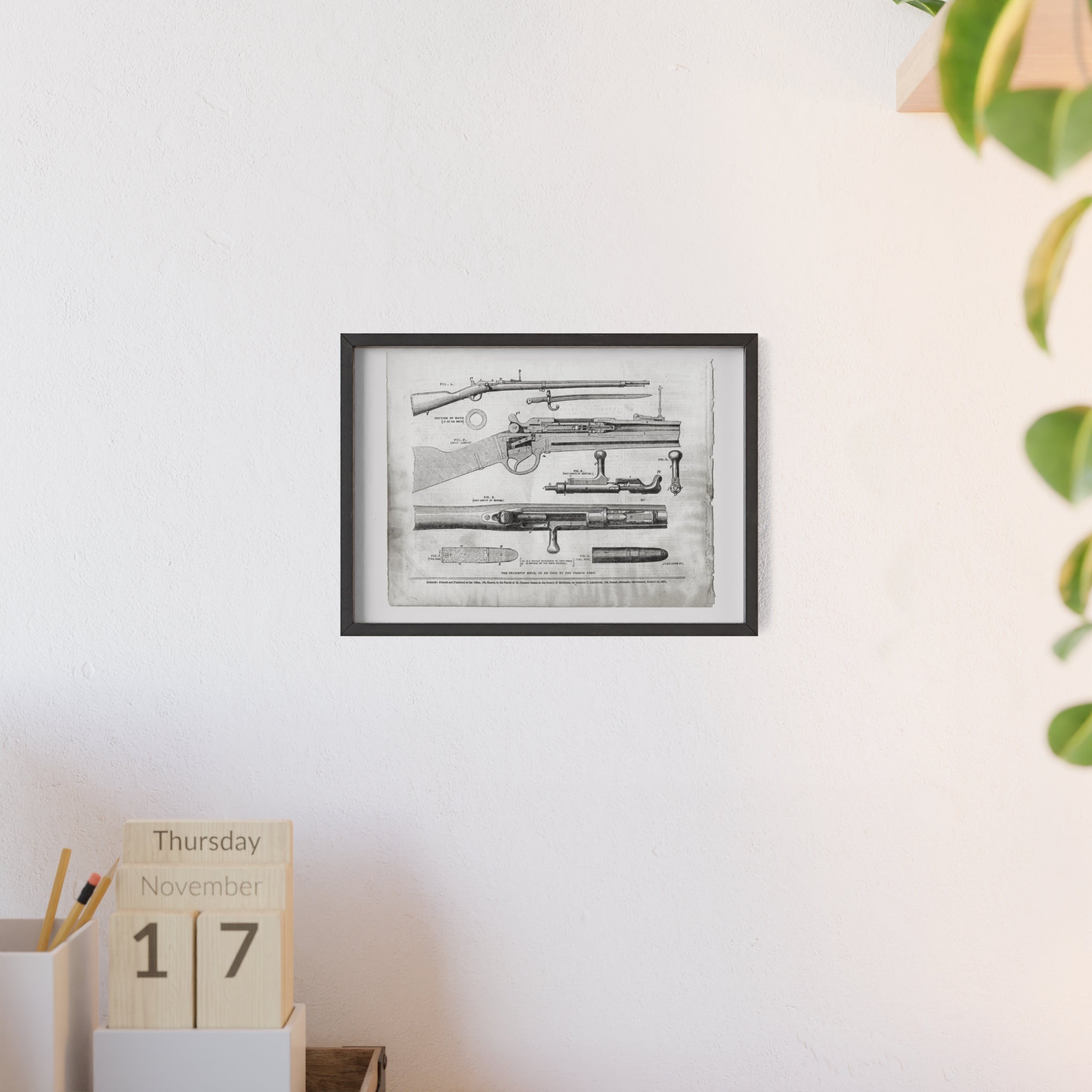 Antique Rifle Patent Poster — Framed Vintage Firearm Print