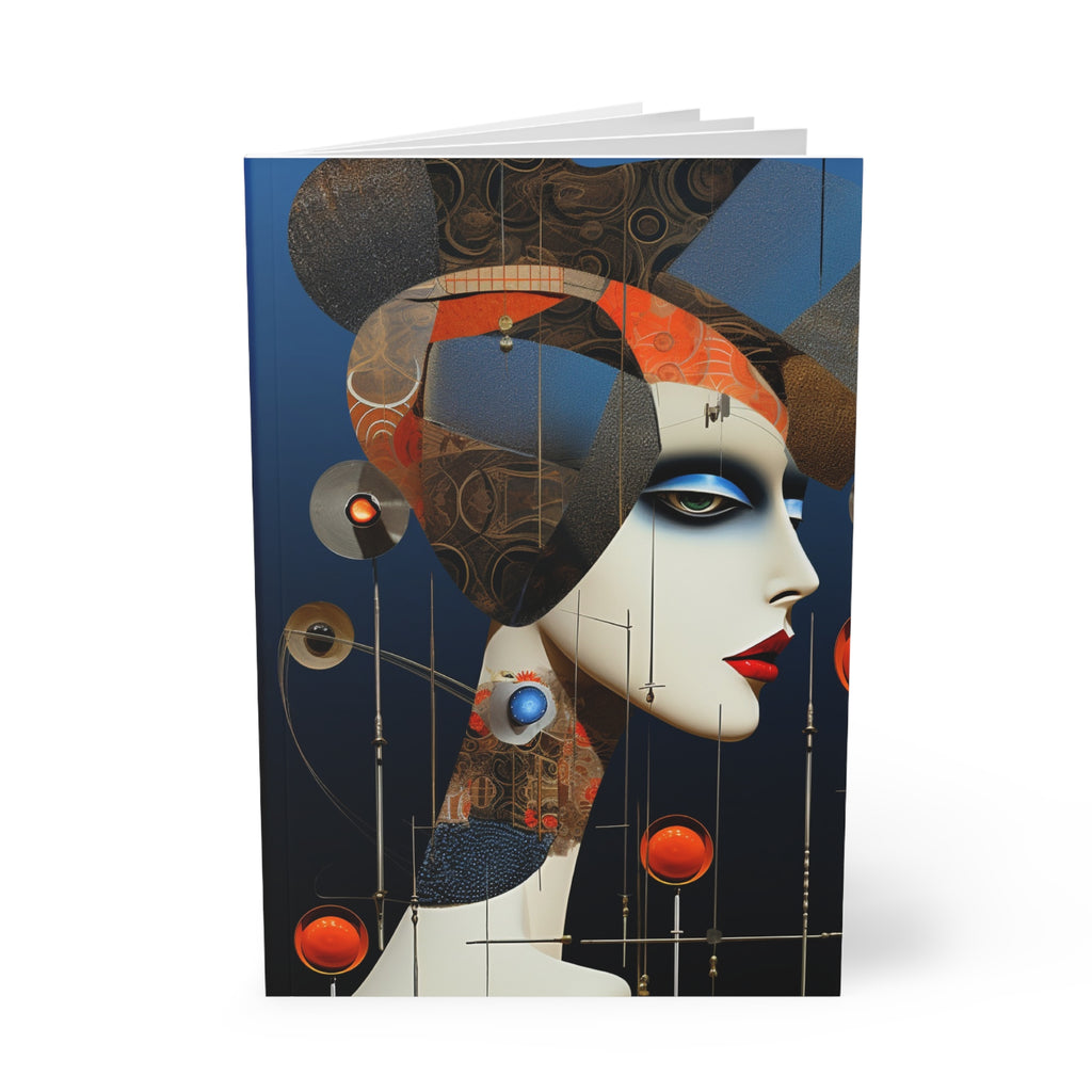 A5 Art Nouveau Portrait Notebook – Abstract Geometric Female Illustration Journal
