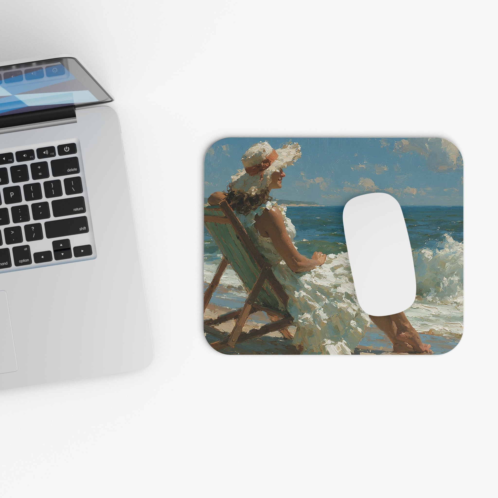 Coastal Lady in White — Rectangle Mouse Pad