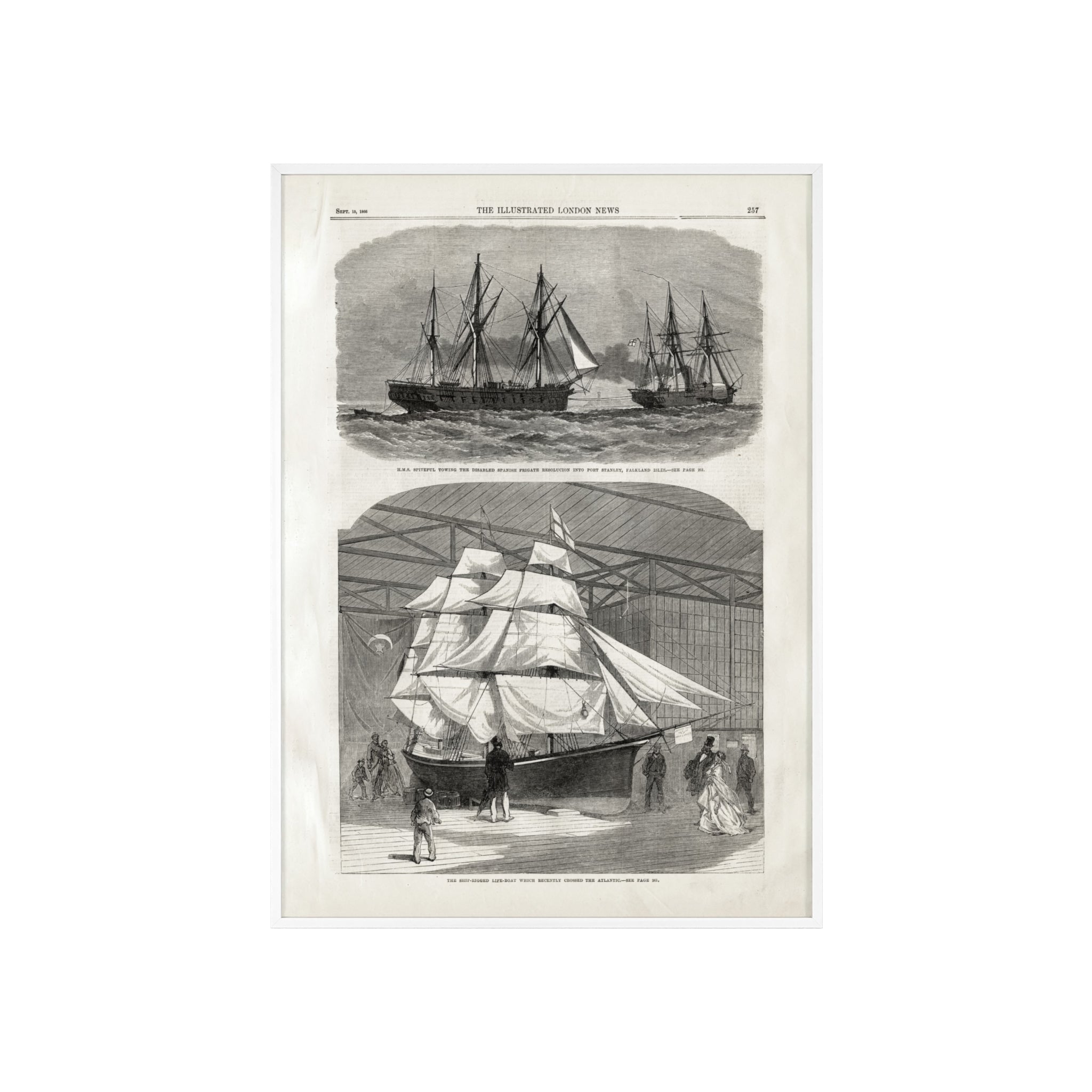 Vintage Nautical Ship Poster with Wooden Frame – Antique Sailing Print Wall Art