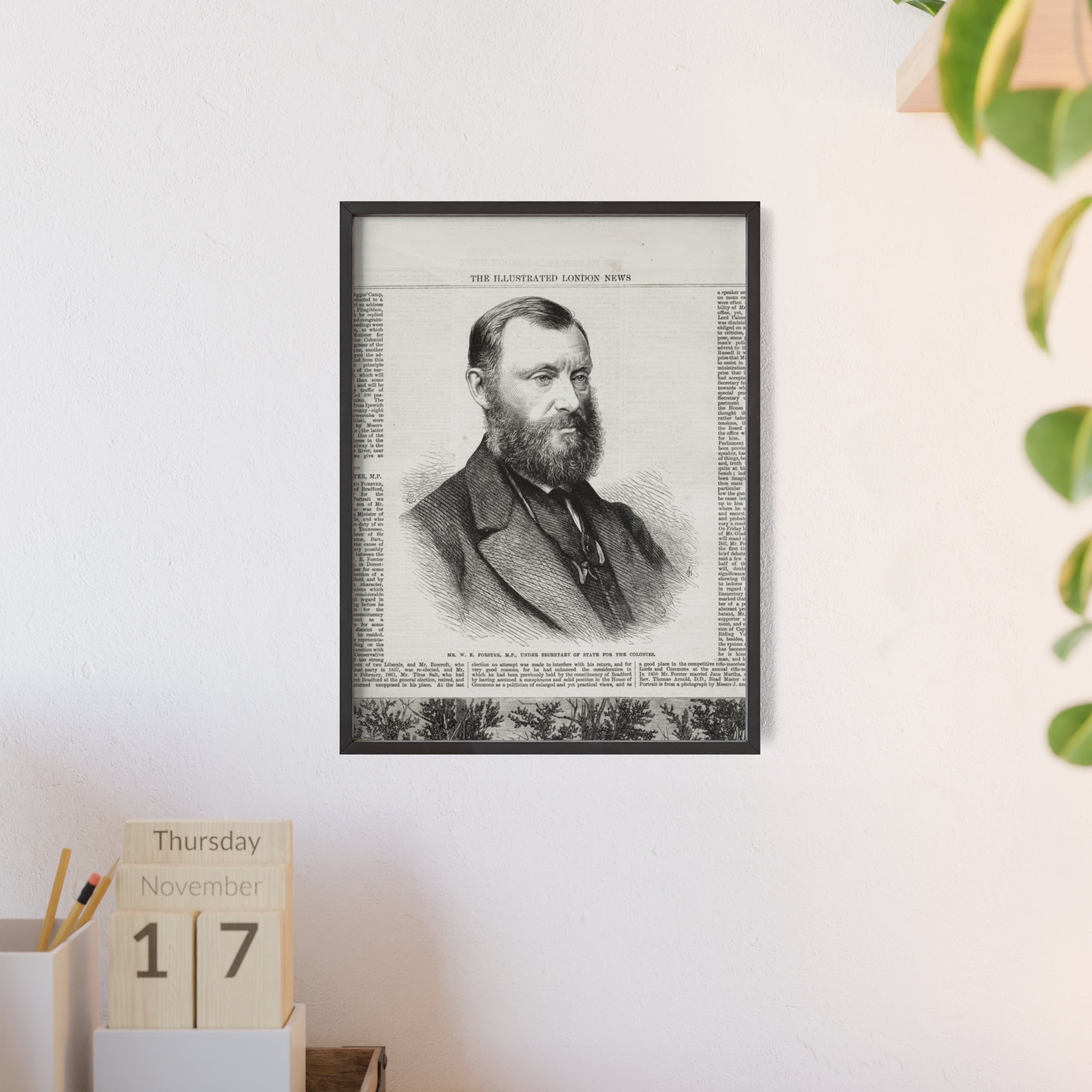 W. E. Forster, MP.  Under Secreatry of State for the Colonies.  Framed Vintage Portrait Poster — Antique Illustrated London News Print