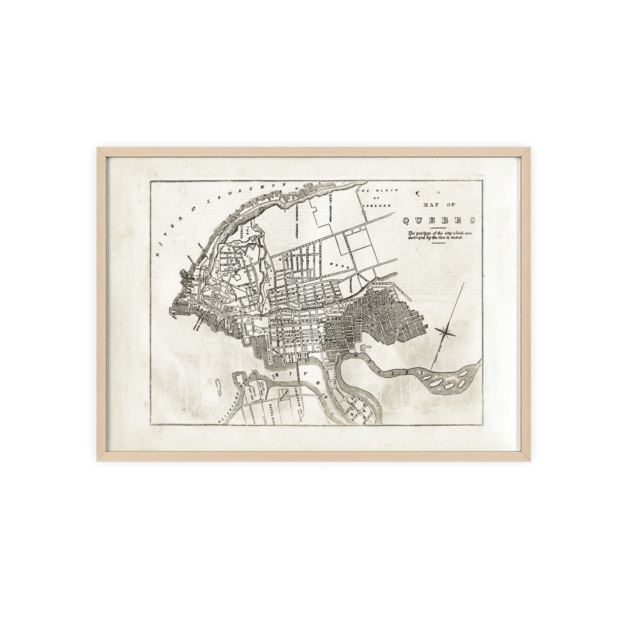 Map of QUEBEC. Vintage City Map Poster with Wooden Frame — Antique Style Wall Art