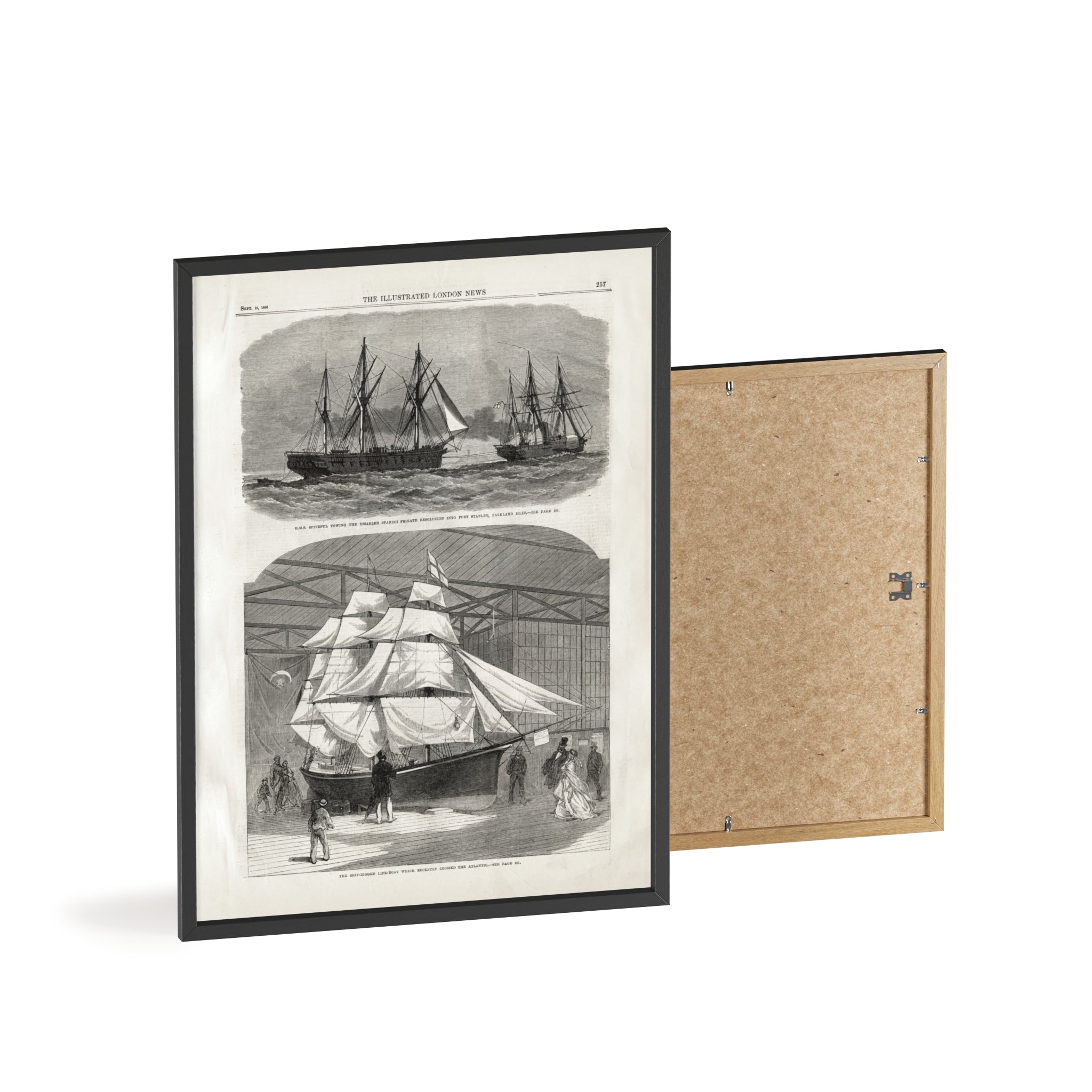 Vintage Nautical Ship Poster with Wooden Frame – Antique Sailing Print Wall Art