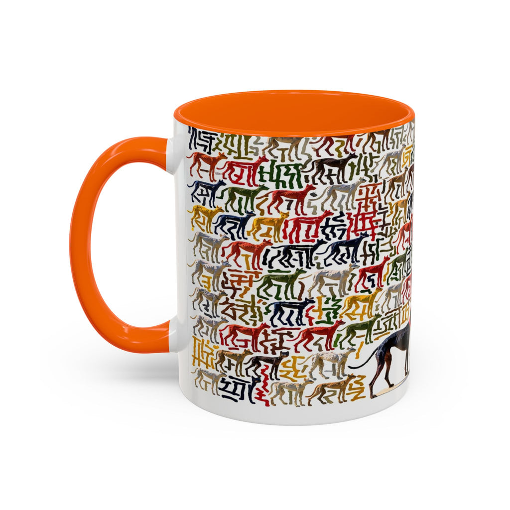 Greyhound Silhouette Accent Coffee Mug — Colorful Script Dog Pattern (11/15oz)