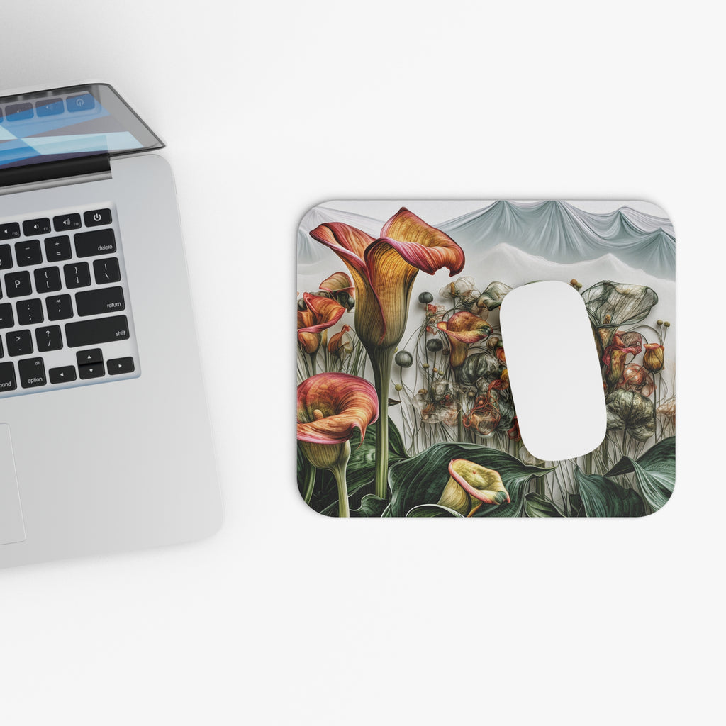 Floral Calla Meadow Mouse Pad — Botanical Desk Mat with Vintage Garden Vibe
