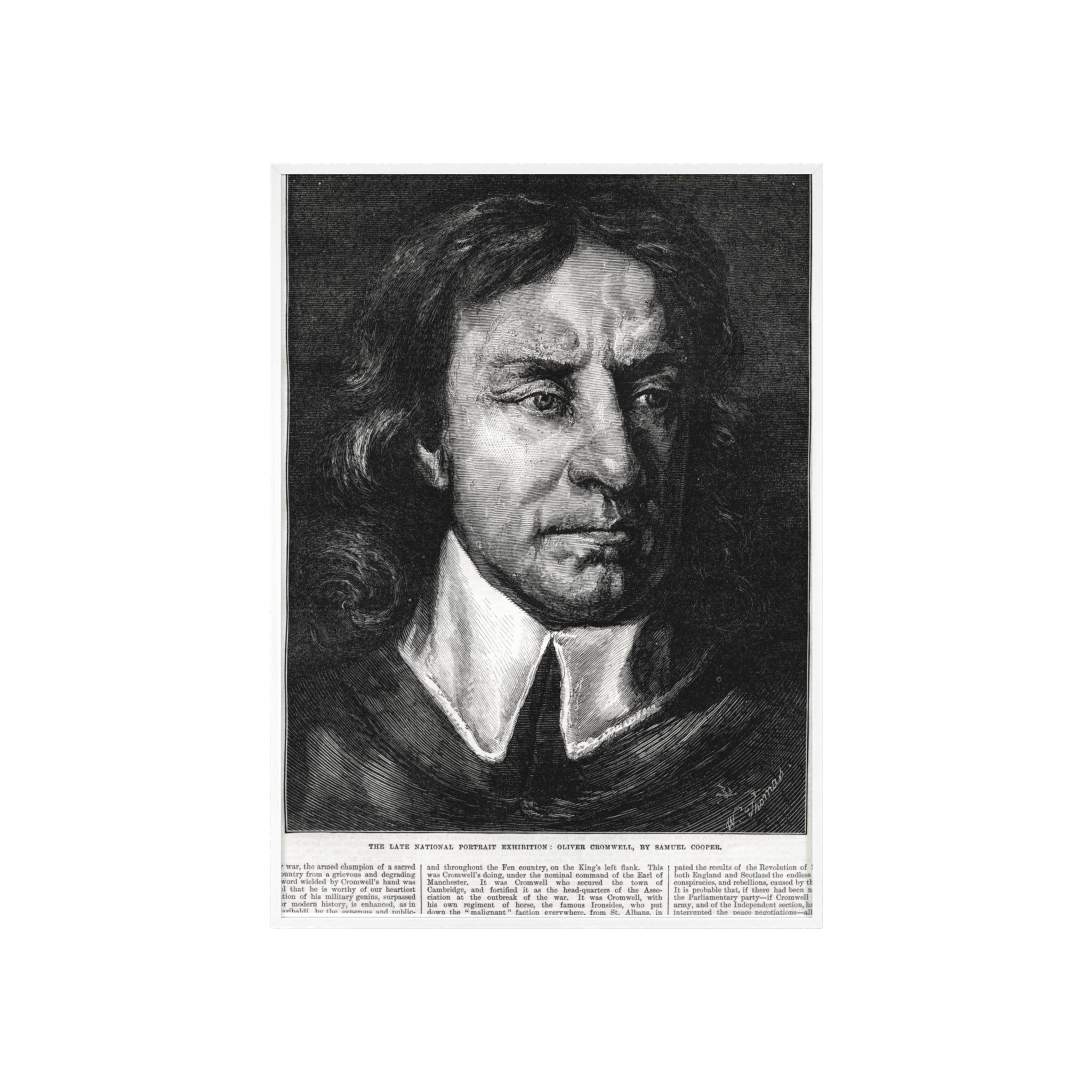 OLIVER CROMWELL. Historical Portrait Poster with Wooden Frame — Vintage Chalk-Style Print