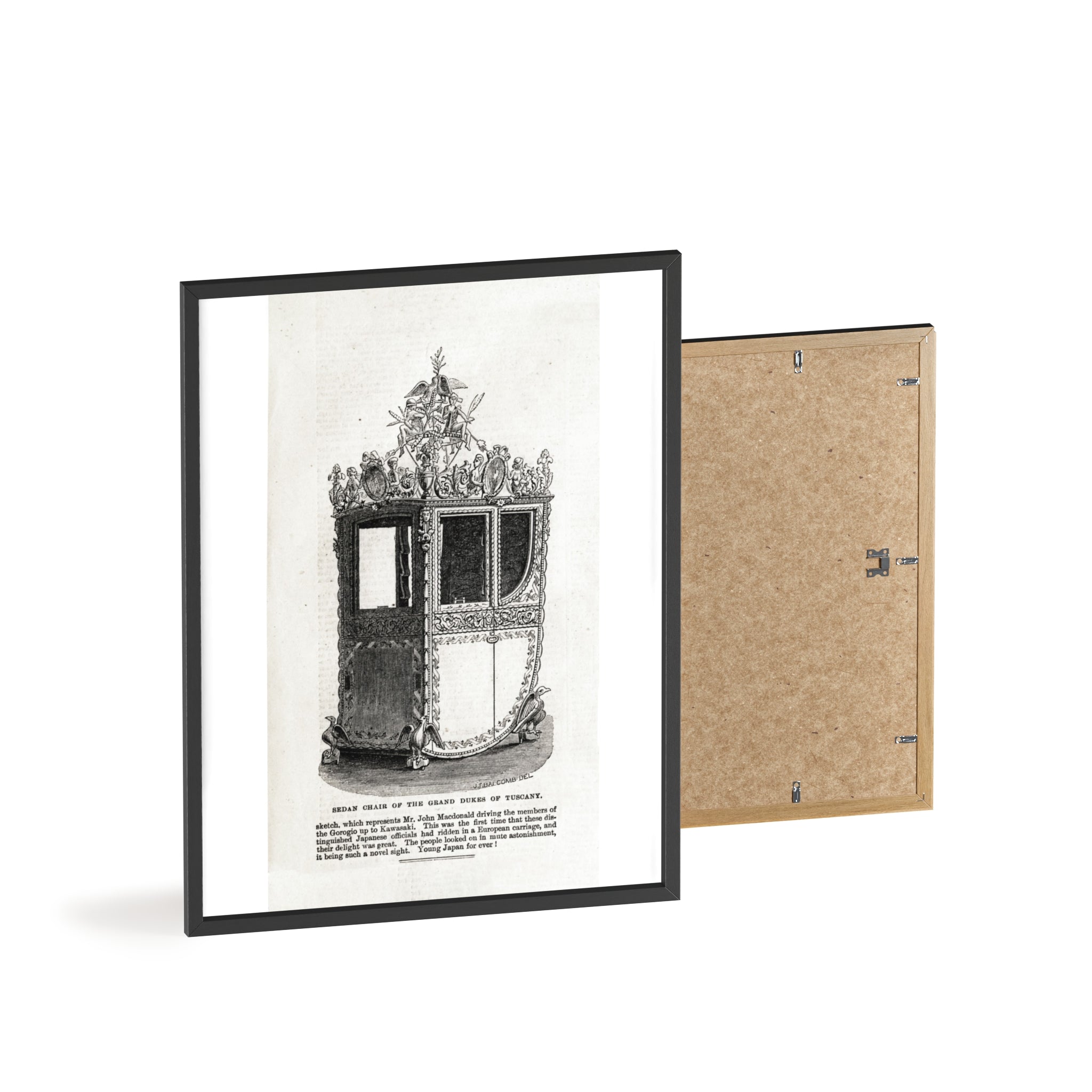 Chair of the GRAND DUKES of TUSCANY. Antique Carriage Print Poster with Wooden Frame — Vintage Engraving Wall Art