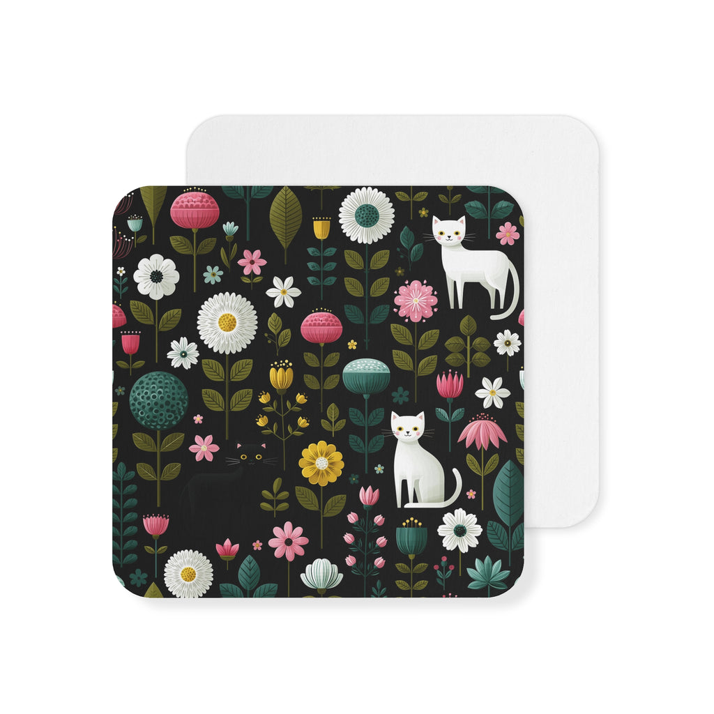 Floral Cats Coasters — Set of Decorative Square Drink Coasters (50–100 pcs)