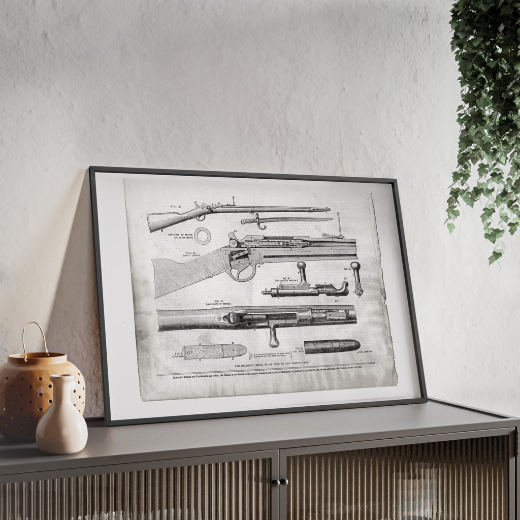 Antique Rifle Patent Poster — Framed Vintage Firearm Print