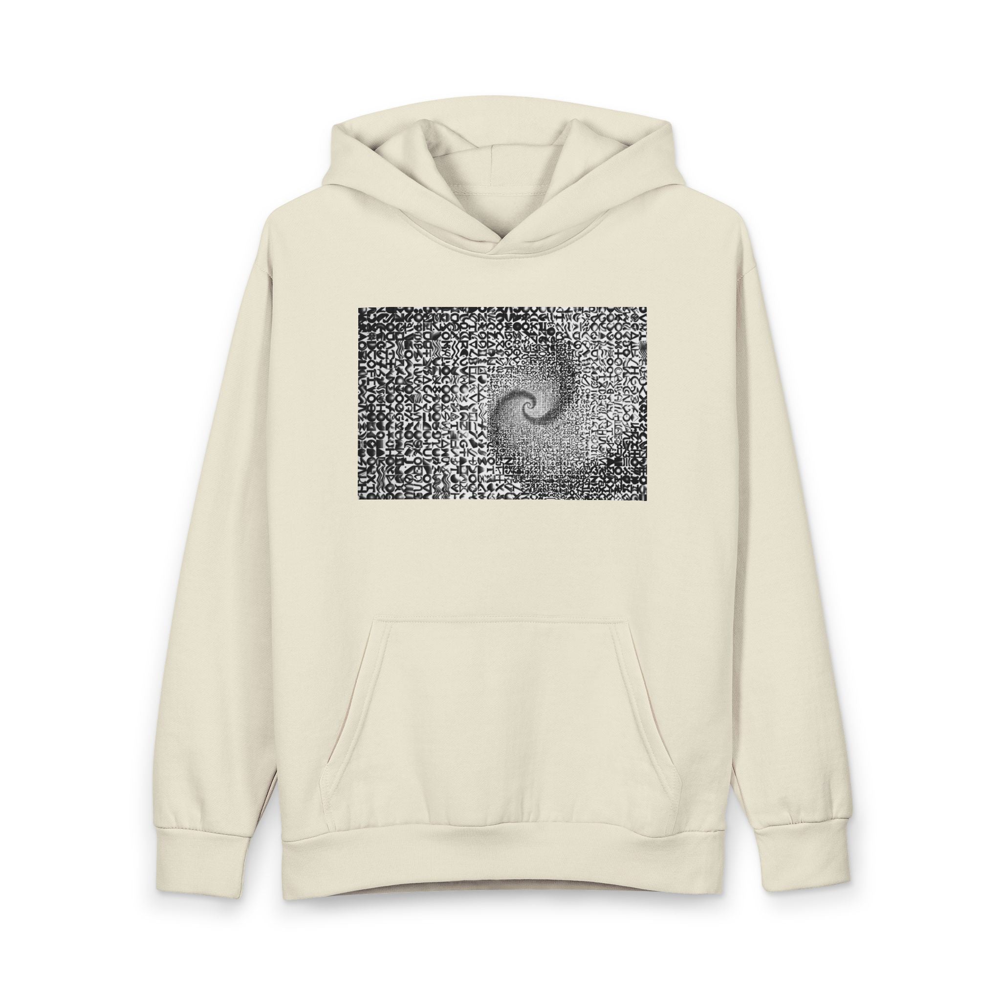 Spiral Pixel Art Hoodie — Monochrome Swirl Graphic Pullover