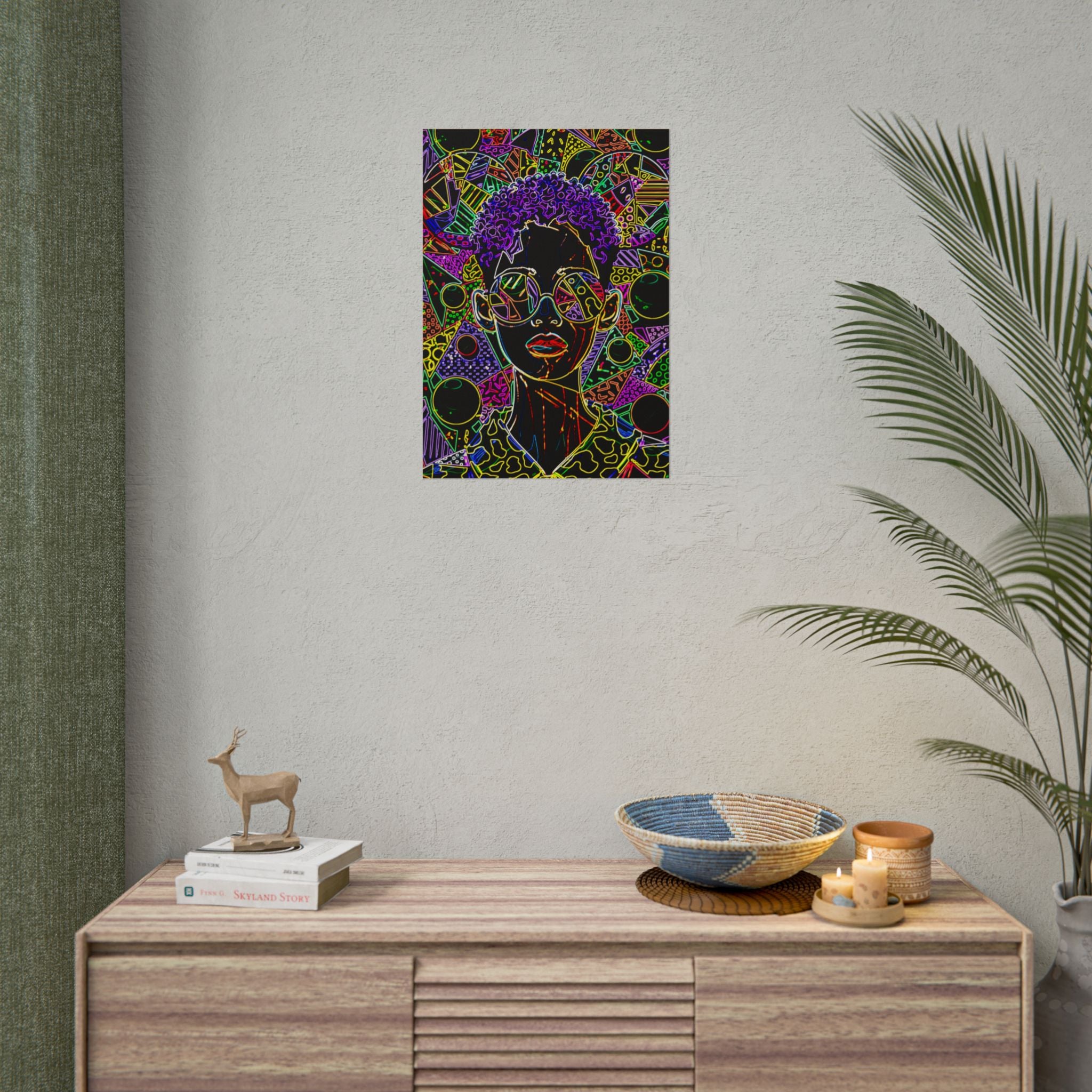 Afrofuturist Neon Portrait Poster