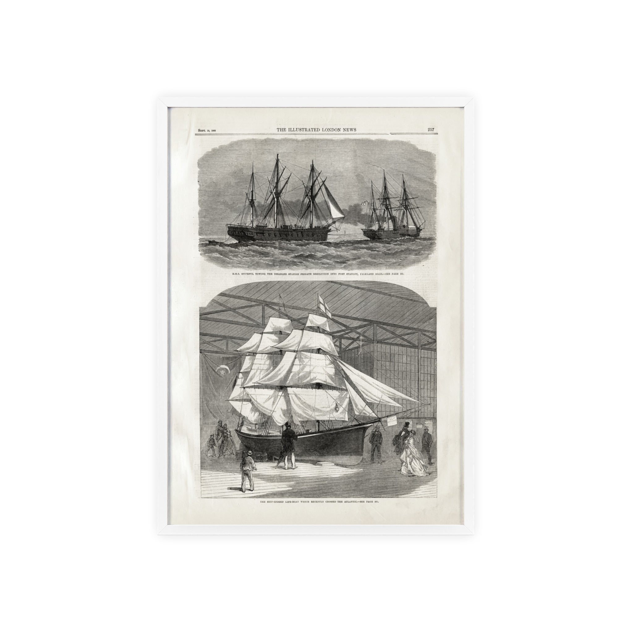 Vintage Nautical Ship Poster with Wooden Frame – Antique Sailing Print Wall Art