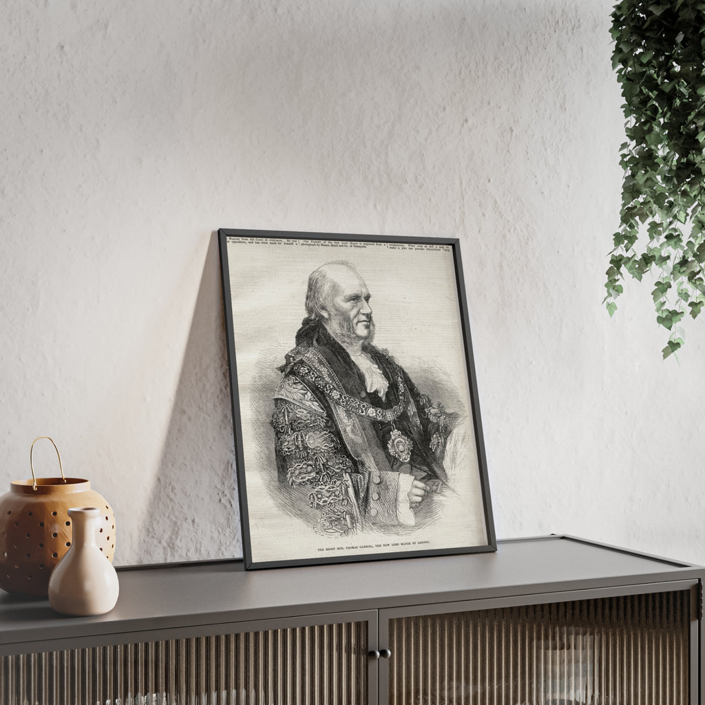 The Right Hon.Thomas Gabriel, the New Lord Mayor of London. Vintage Illustrated Statesman Poster with Black Wooden Frame