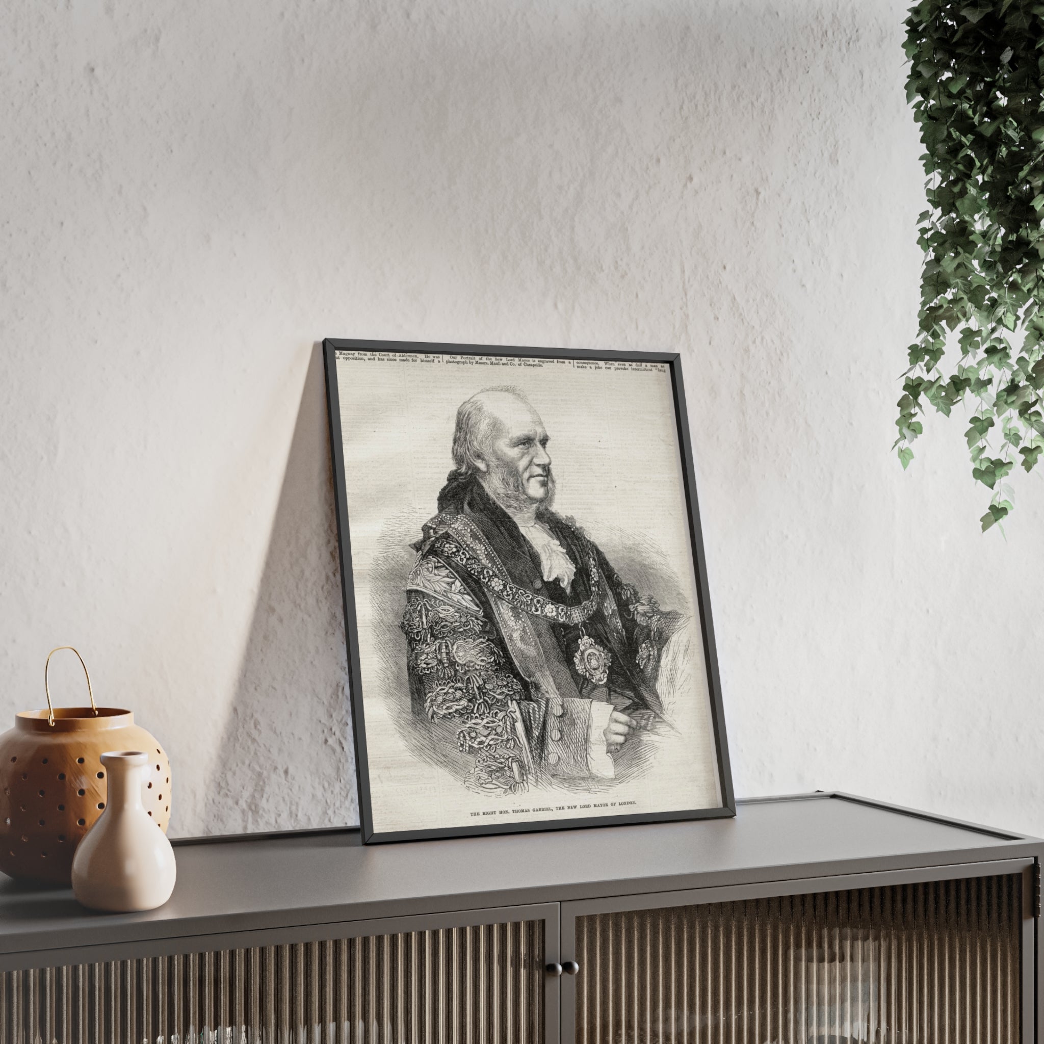 The Right Hon.Thomas Gabriel, the New Lord Mayor of London. Vintage Illustrated Statesman Poster with Black Wooden Frame