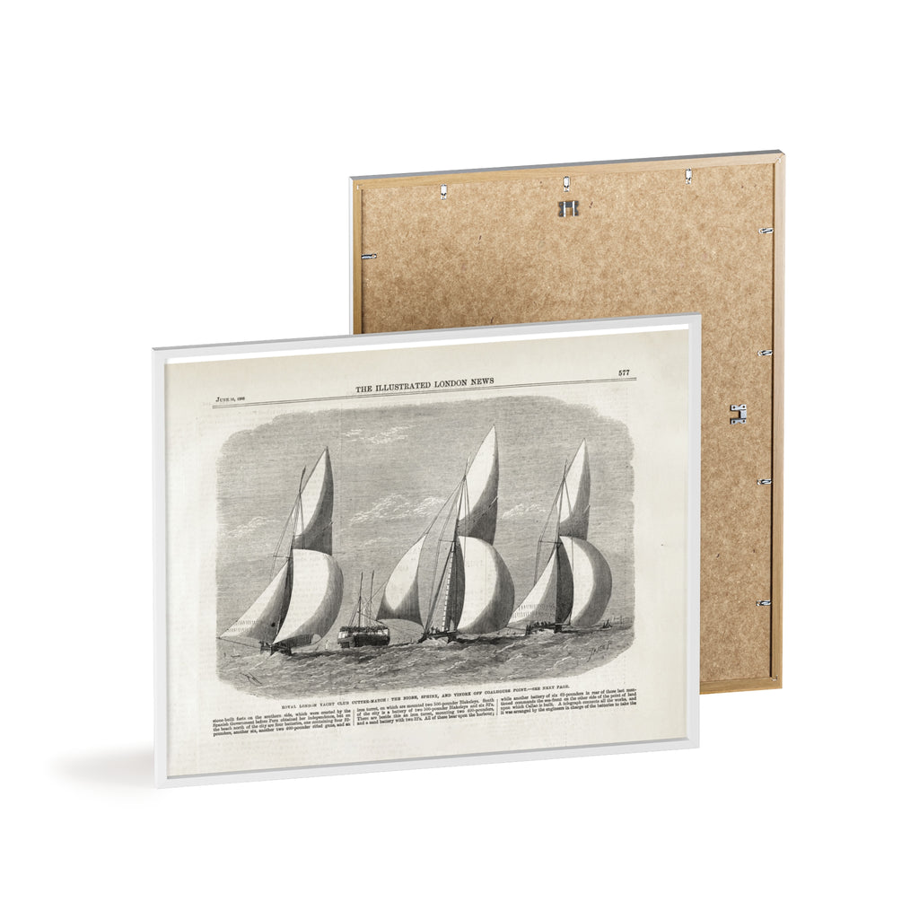 Royal London Yacht Club Cutter-Match. Vintage Sailing Print Poster with Wooden Frame — Nautical Wall Art