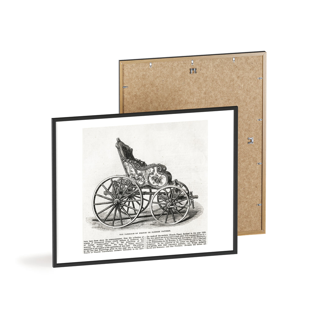Old Carriage of French or Flemish Pattern. Vintage Carriage Print Poster with Wooden Frame — Antique Transportation Wall Art