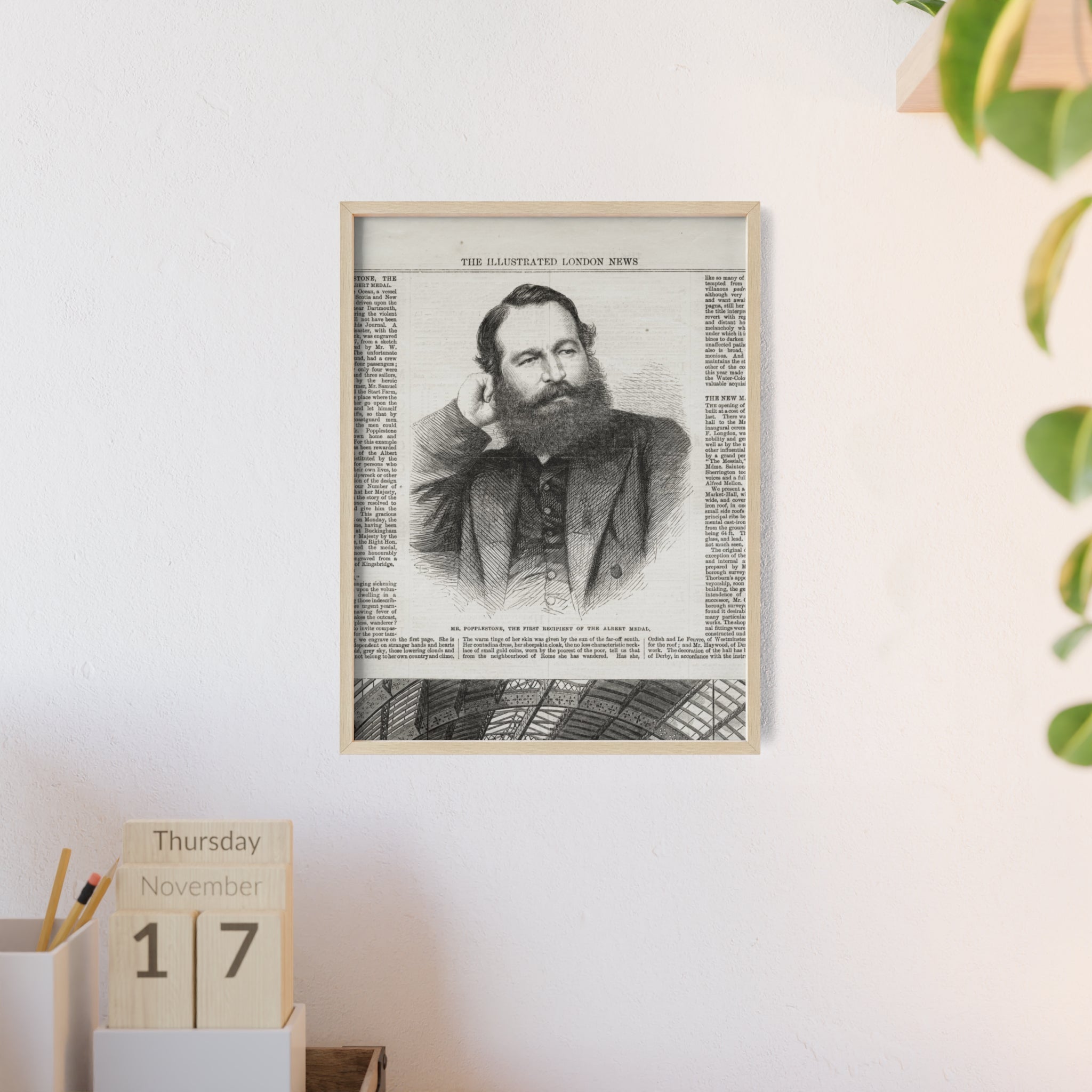 Mr. Popplestone, the first recipient of the Albert Medal. Vintage Illustrated London News Portrait Poster — Framed Wood Print