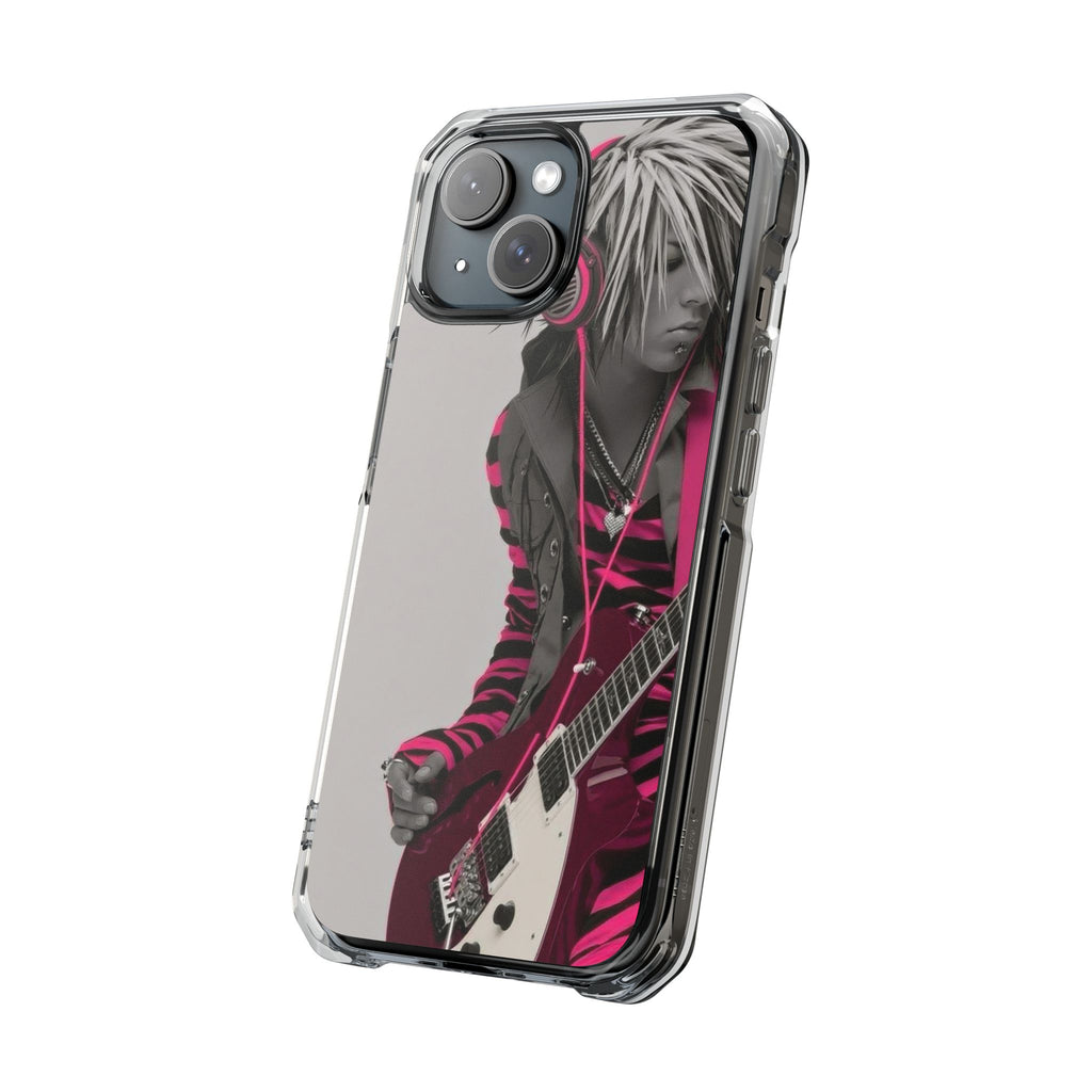 Guitarist Illustration Magnetic Clear Phone Case — Rock Musician Design