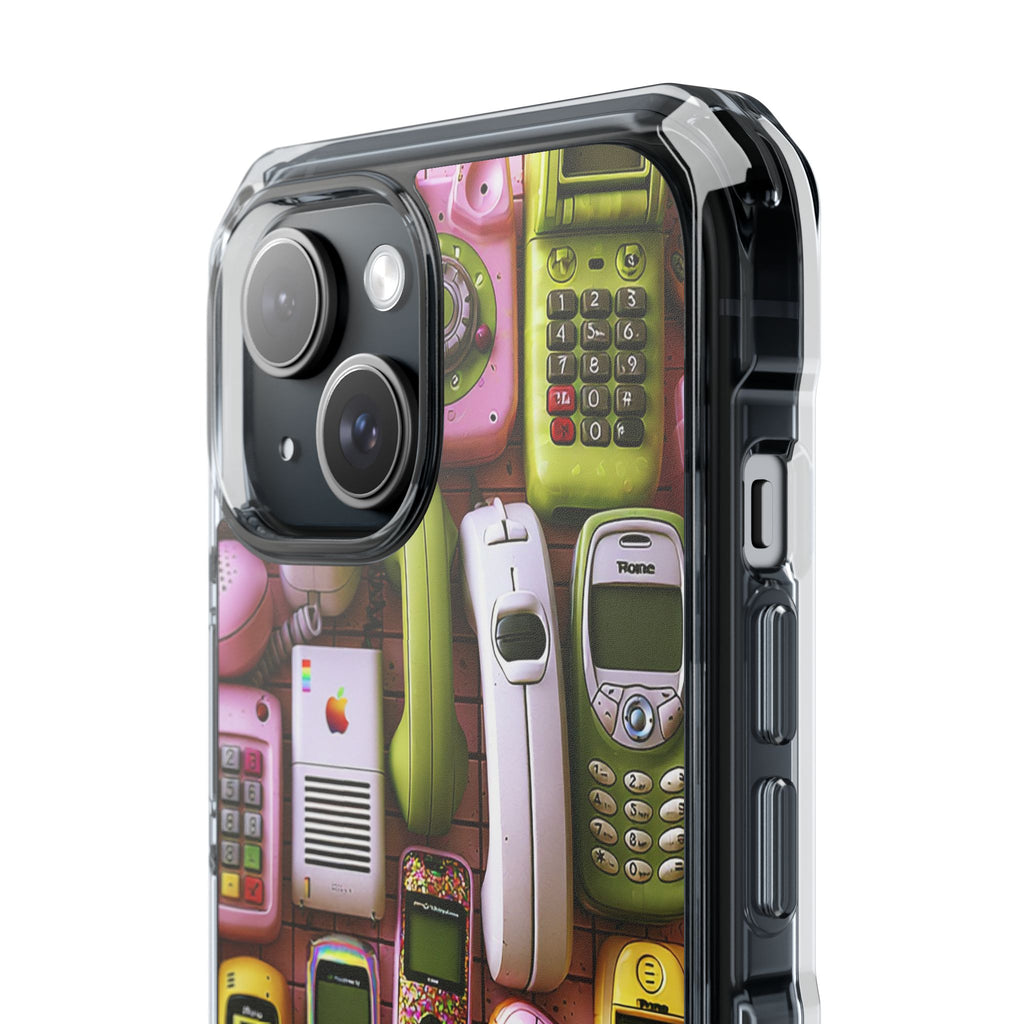 Retro Cell Phones Clear Magnetic Phone Case — Y2K Vintage Mobile Pattern