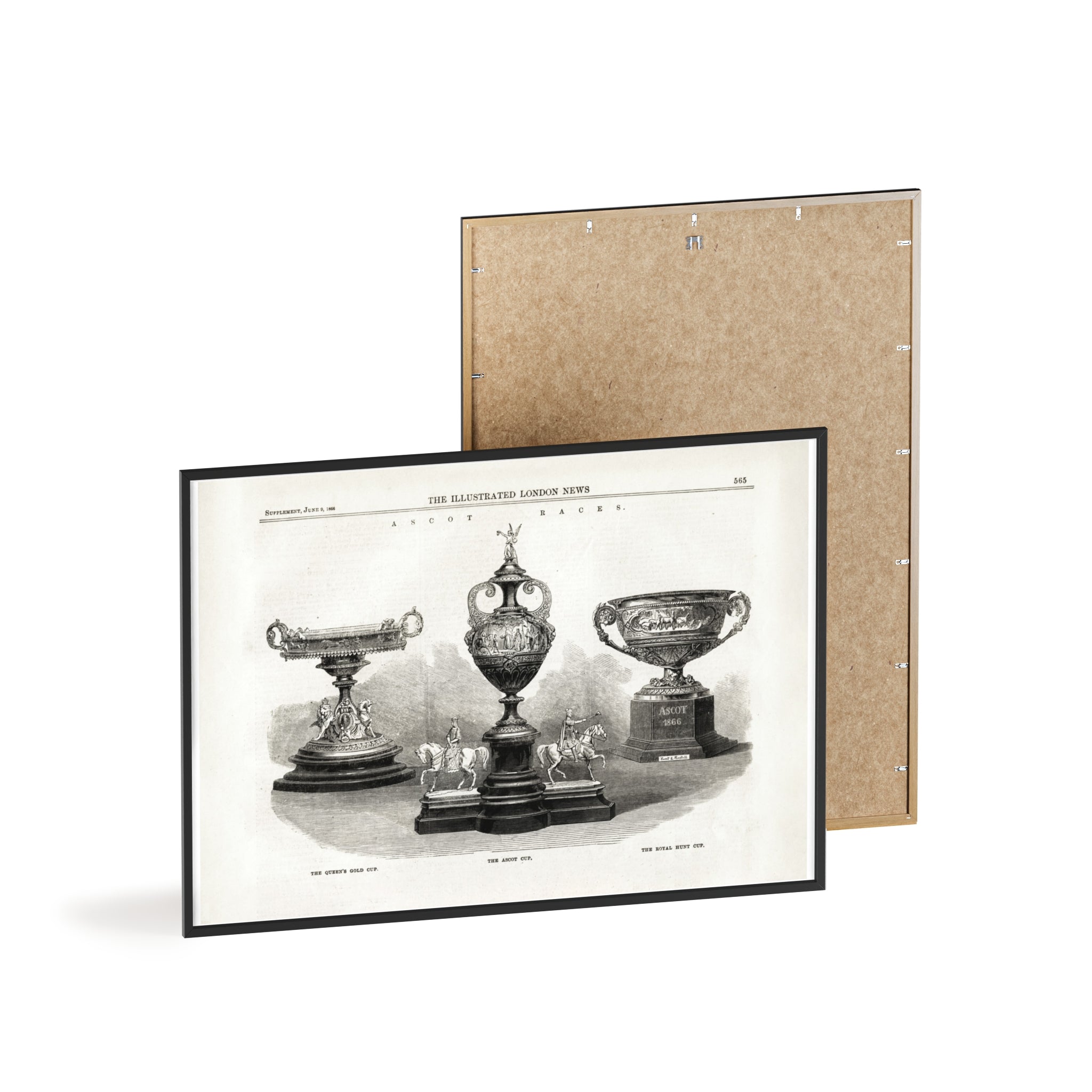 The ASCOT Races. Vintage Trophy Engraving Poster with Wooden Frame