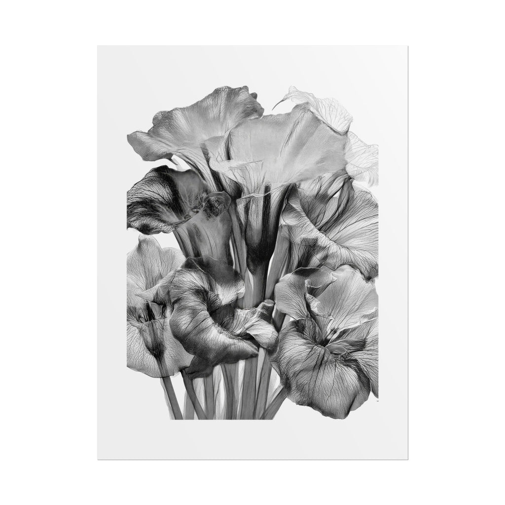Black & White Iris Botanical Poster — Monochrome Floral Wall Art (Rolled Poster)