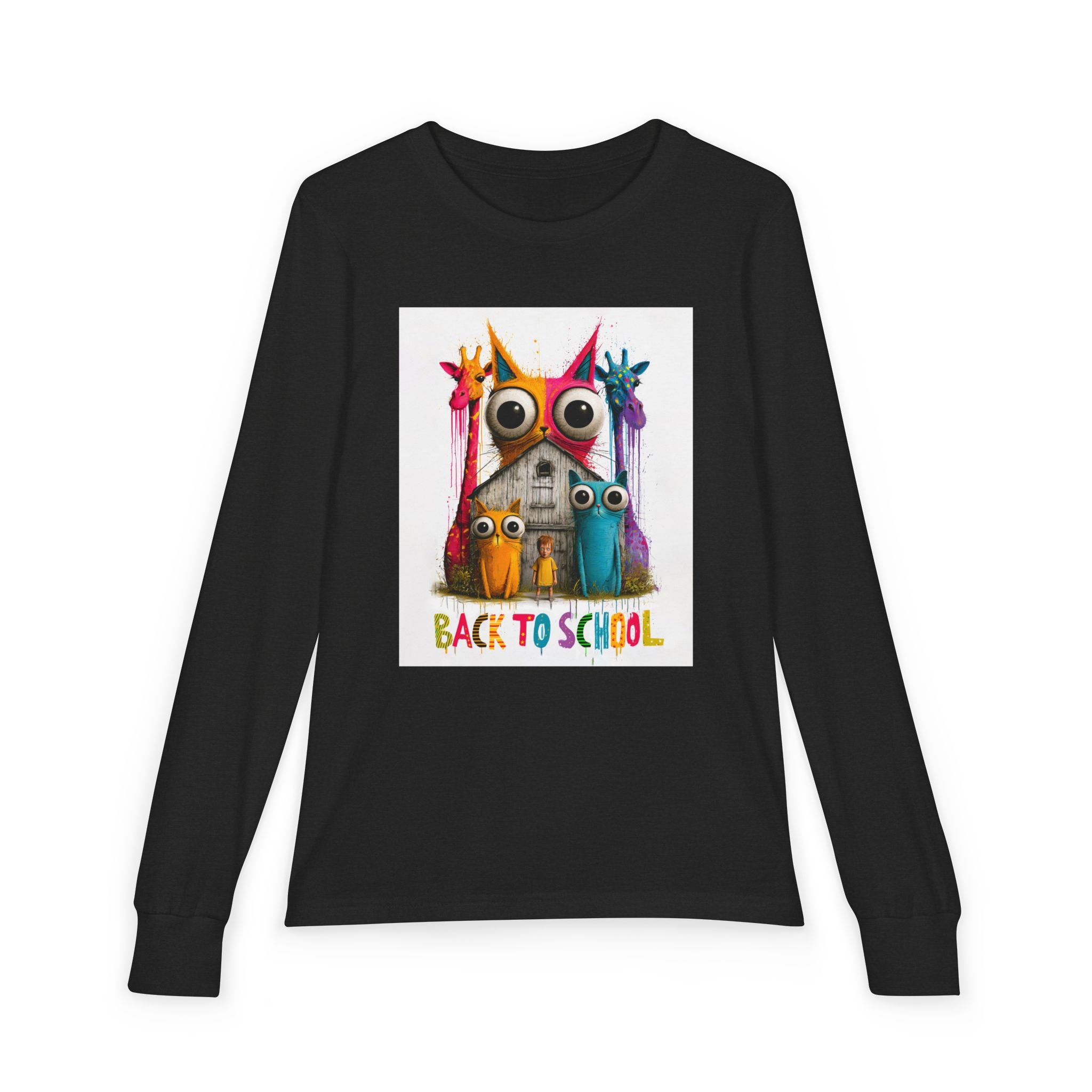 Back to School Youth Long Sleeve Tee — Colorful Owl Schoolhouse Design