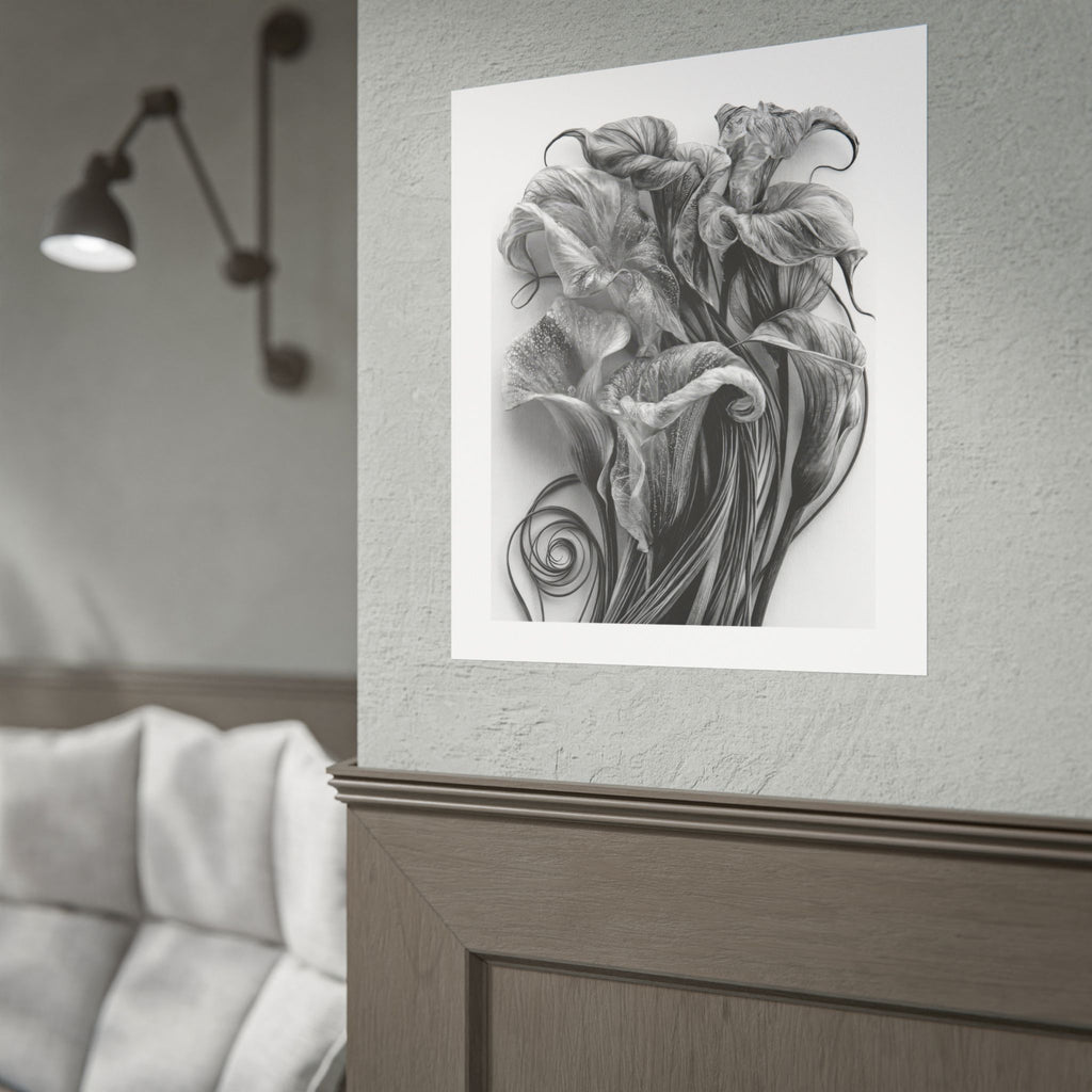 Rolled Poster — Black & White Floral Botanical Art Print
