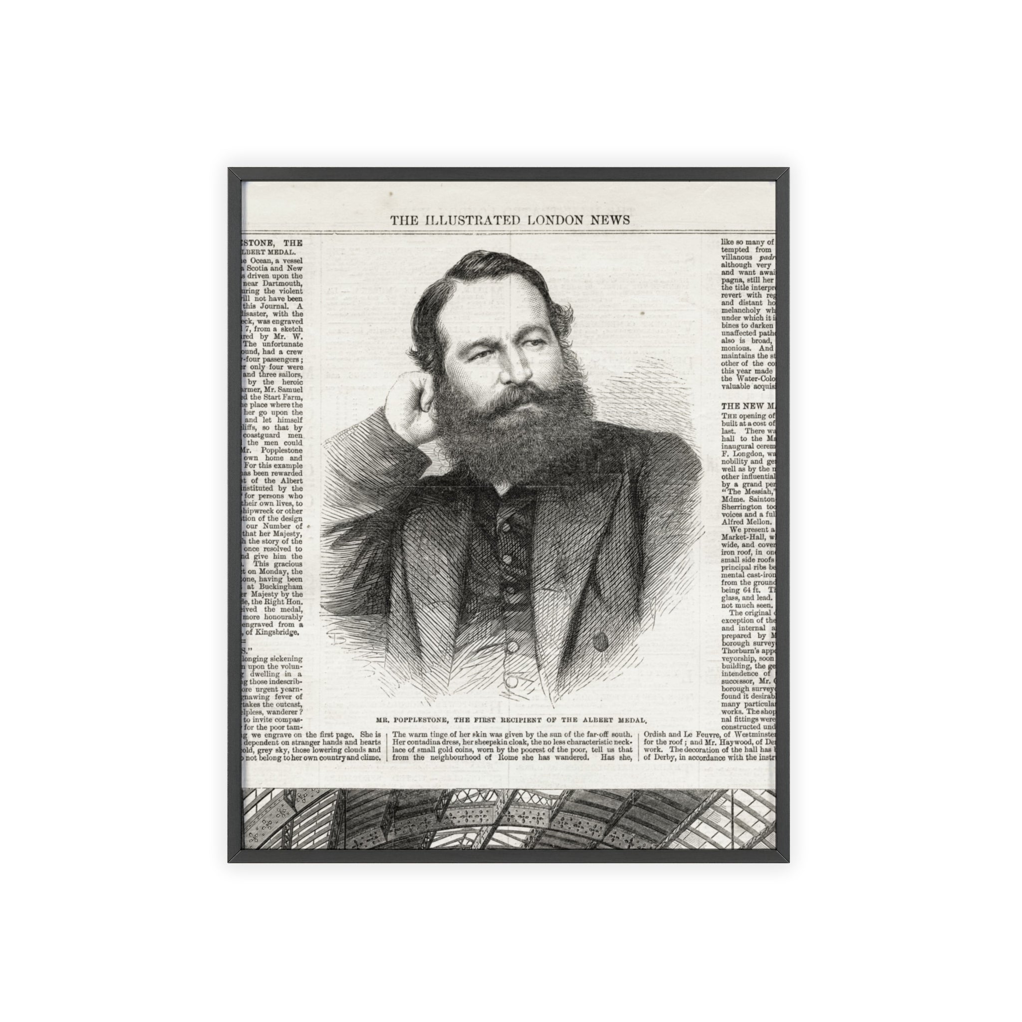 Mr. Popplestone, the first recipient of the Albert Medal. Vintage Illustrated London News Portrait Poster — Framed Wood Print